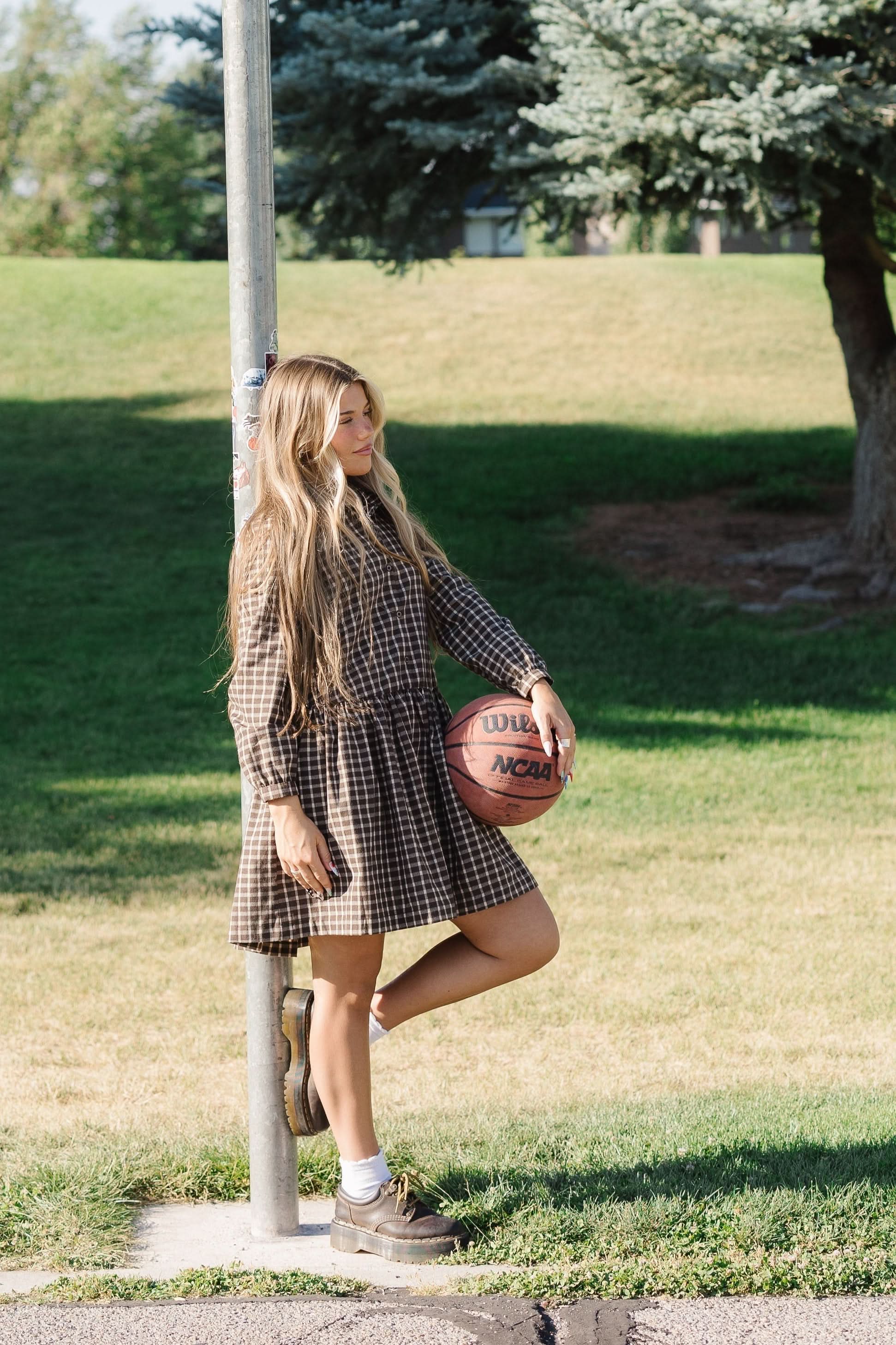 brown plaid mini dress Brass & Roe Marnie Short Gingham / XXS MACloth Halter O Neck line silhouette with easy Bridal Shower Color:Ink-Blue