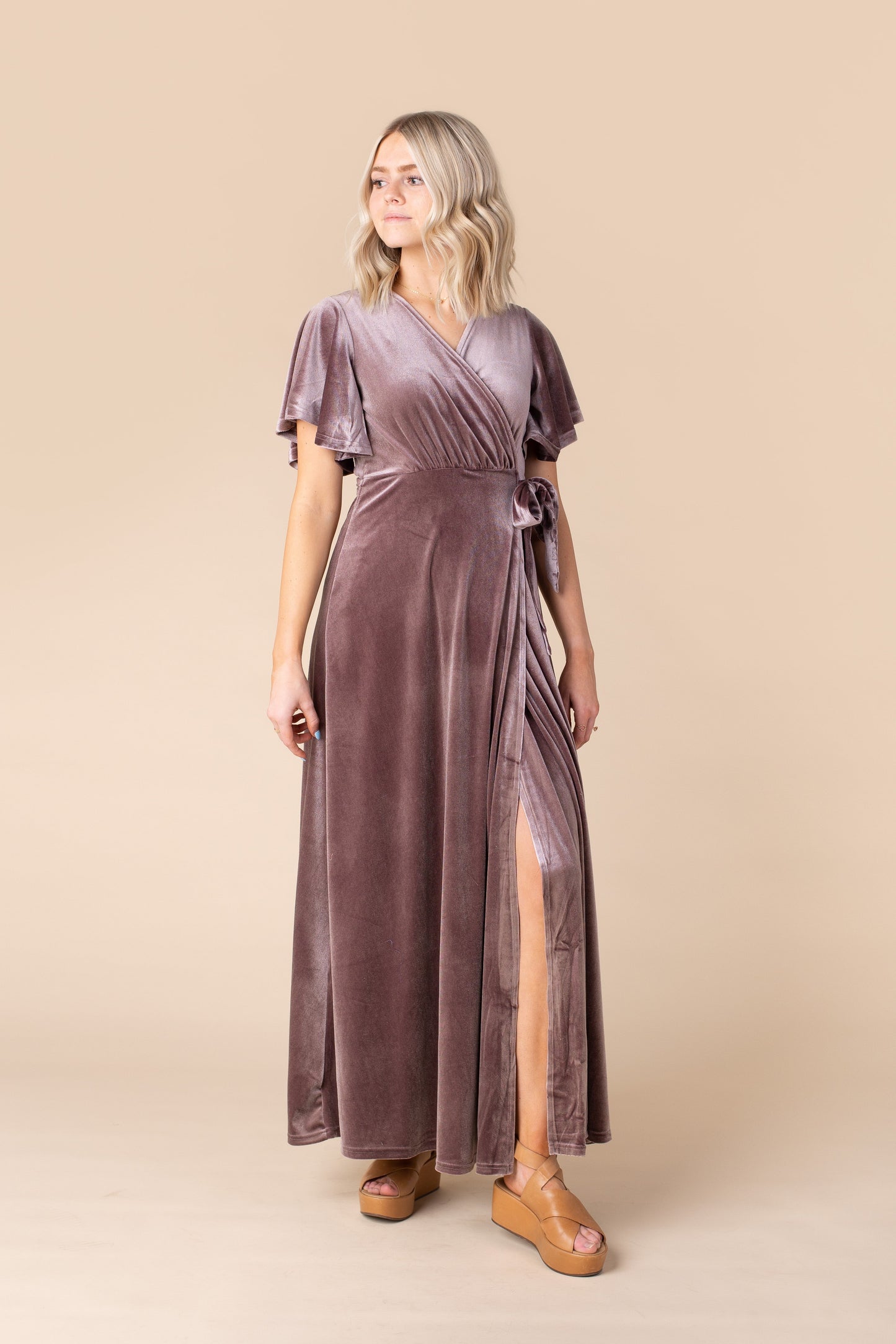 Arbor Velvet Wrap Dress-Deep Rose Bridesmaid Dress brass & roe