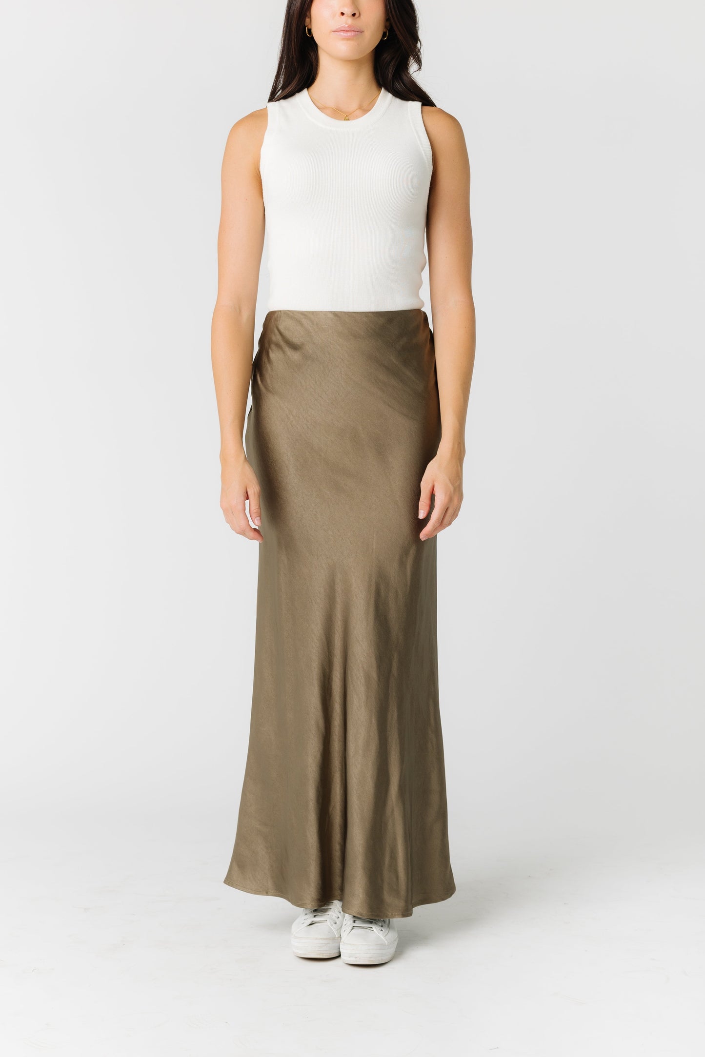 Romance Maxi Satin Skirt WOMEN'S SKIRTS Things Between Olive L
