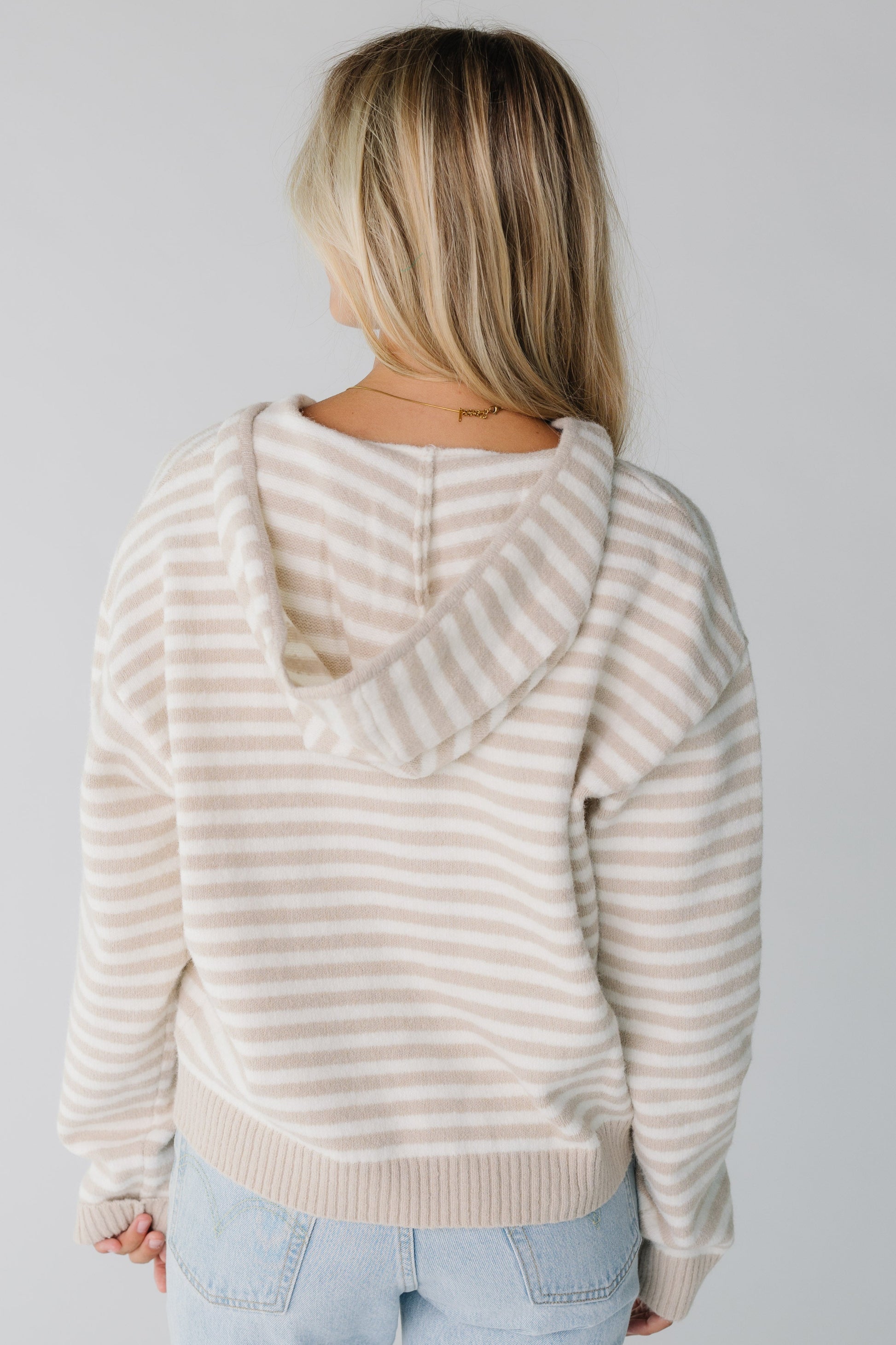 Playa Striped Zipper Hoodie for women in Ivory