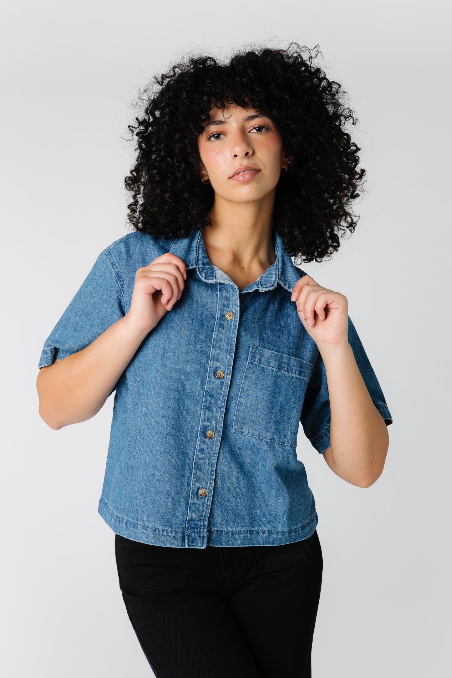 Aly Denim Blouse WOMEN'S TOP Wishlist Denim S
