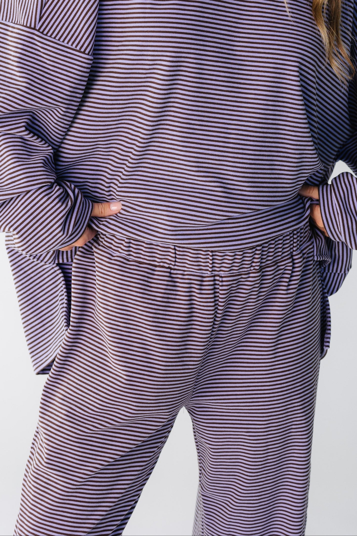 A close view of a lavender pant with medium rise