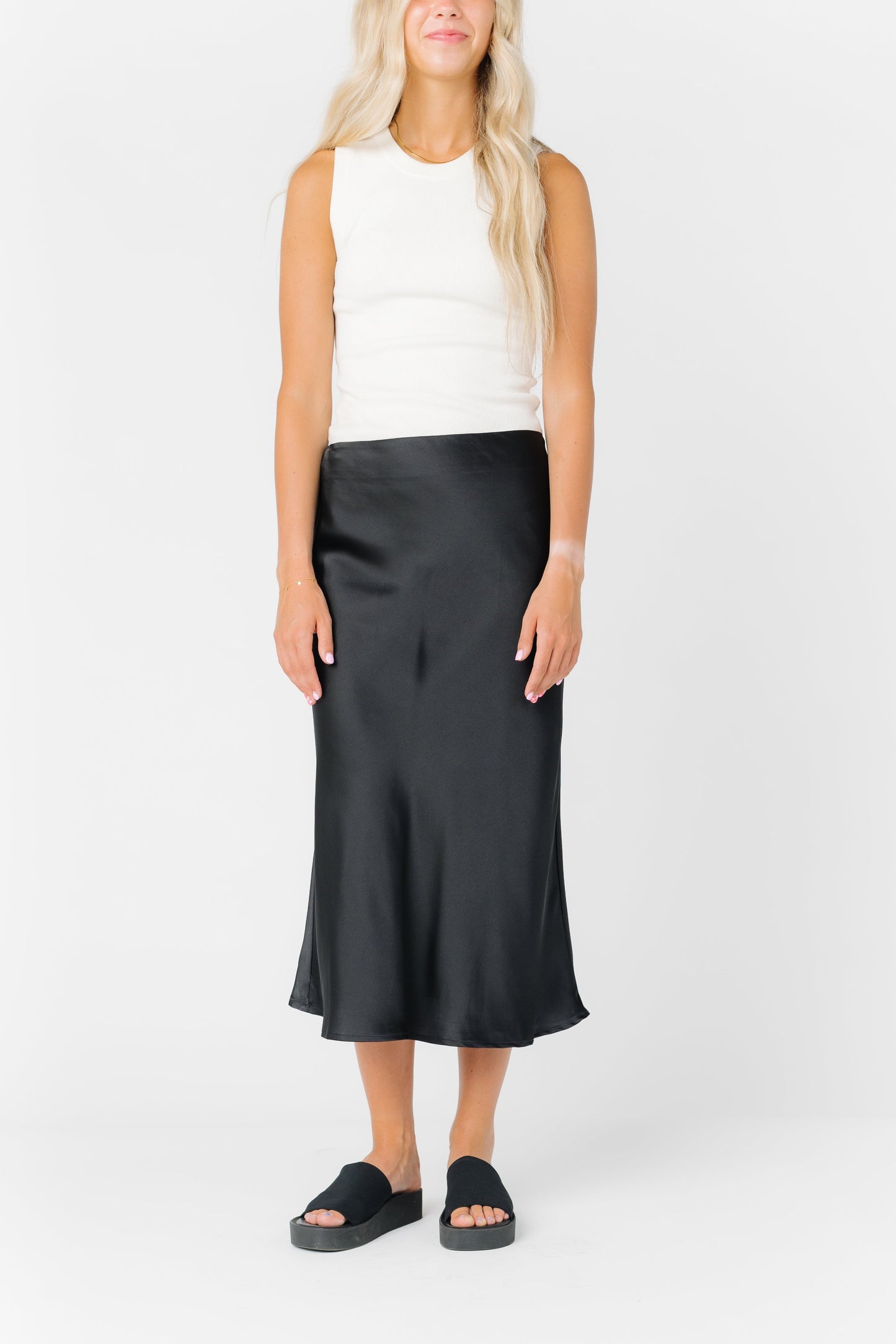 Romance Midi Satin Skirt WOMEN'S SKIRTS Things Between Black L