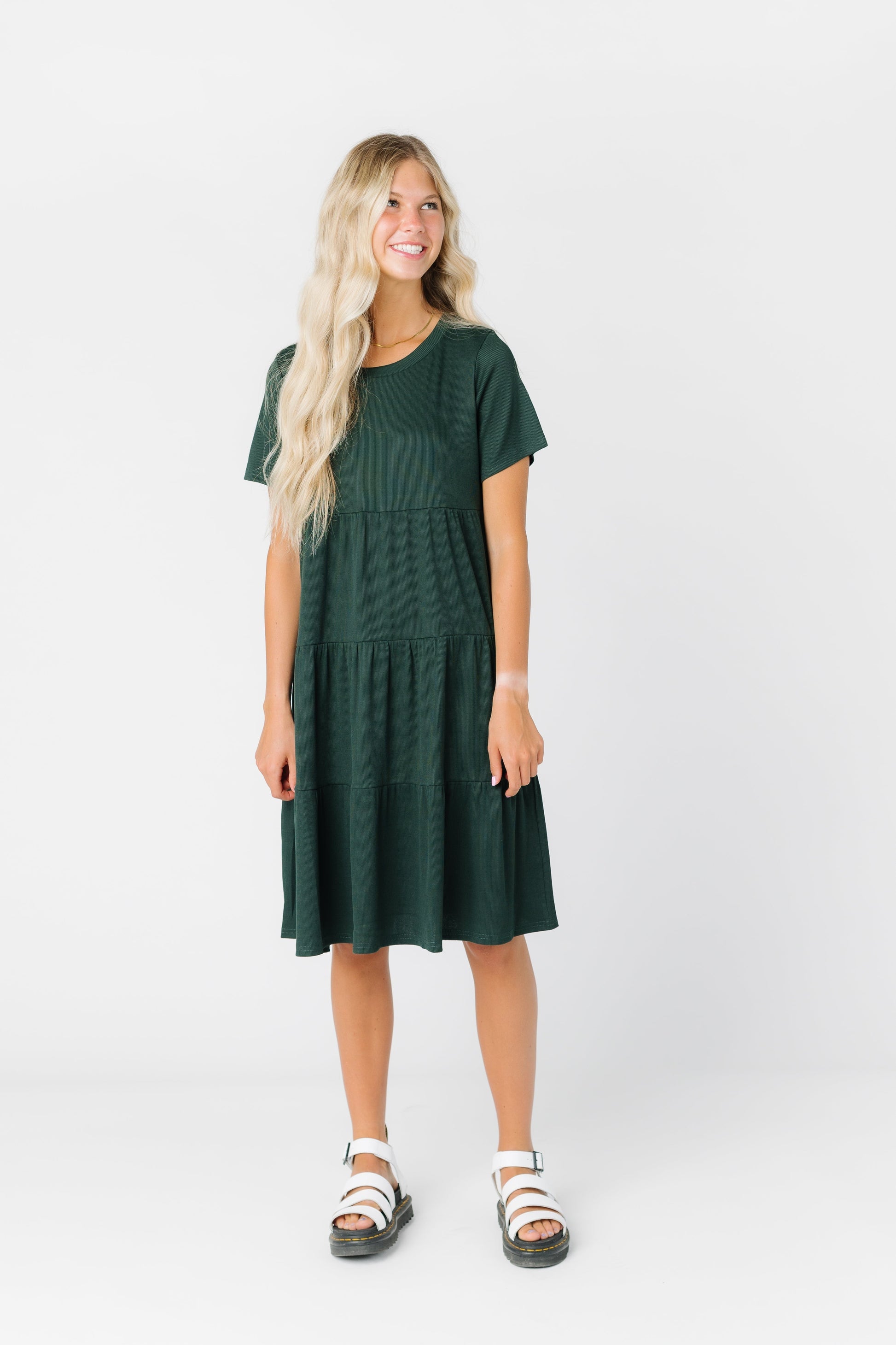 Brass & Roe Summer Ribbed Tiered Dress - Spring 2024 WOMEN'S DRESS Called to Surf Dusty Sage XS 