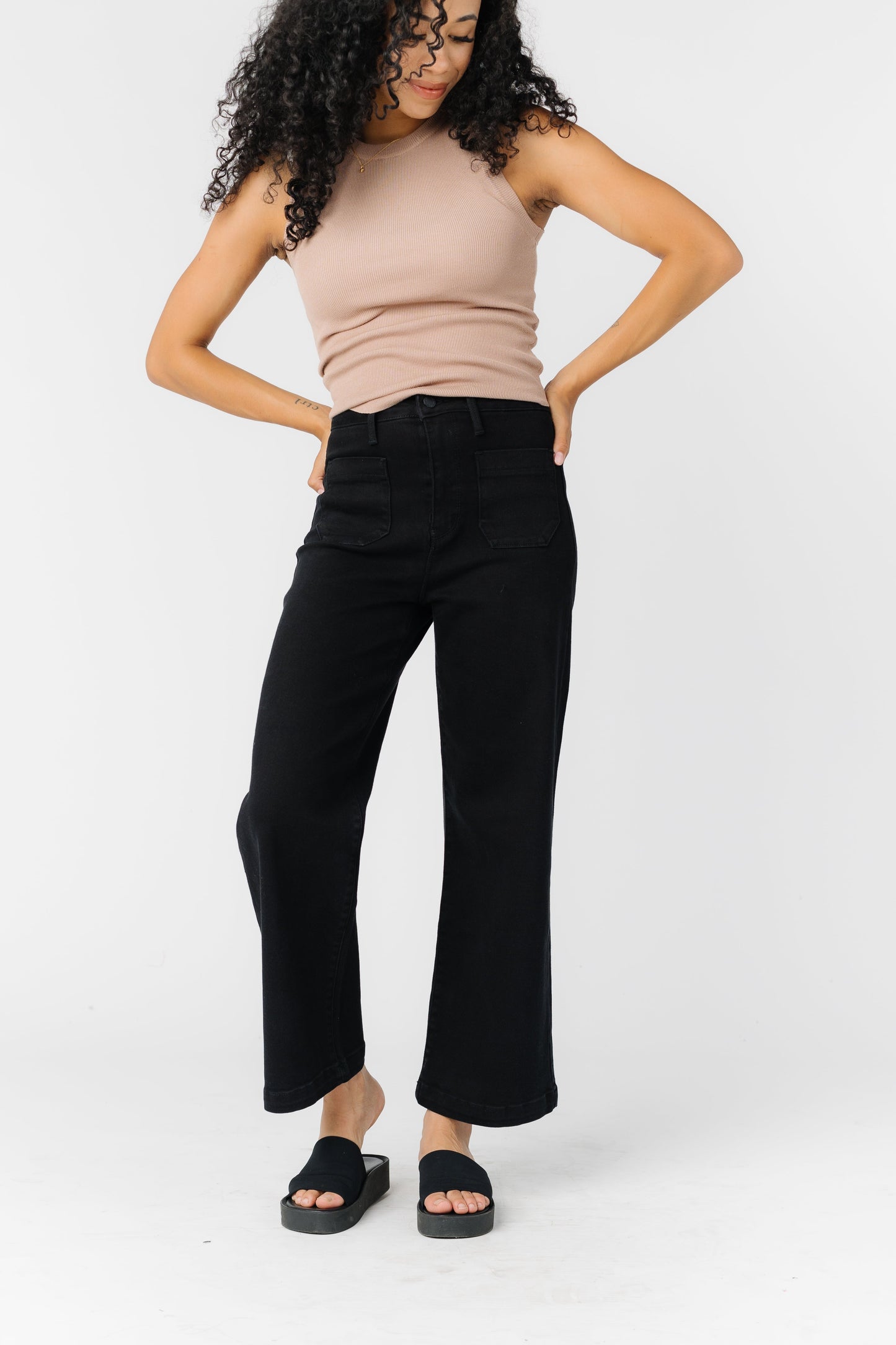 Date Time Pocket Wide Leg Denim - Black WOMEN'S DENIM Just Panmaco Inc. Black 24