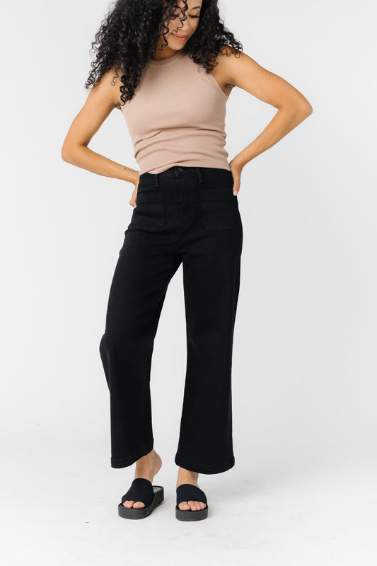 Date Time Pocket Wide Leg Denim WOMEN'S DENIM Just Panmaco Inc. Black 24