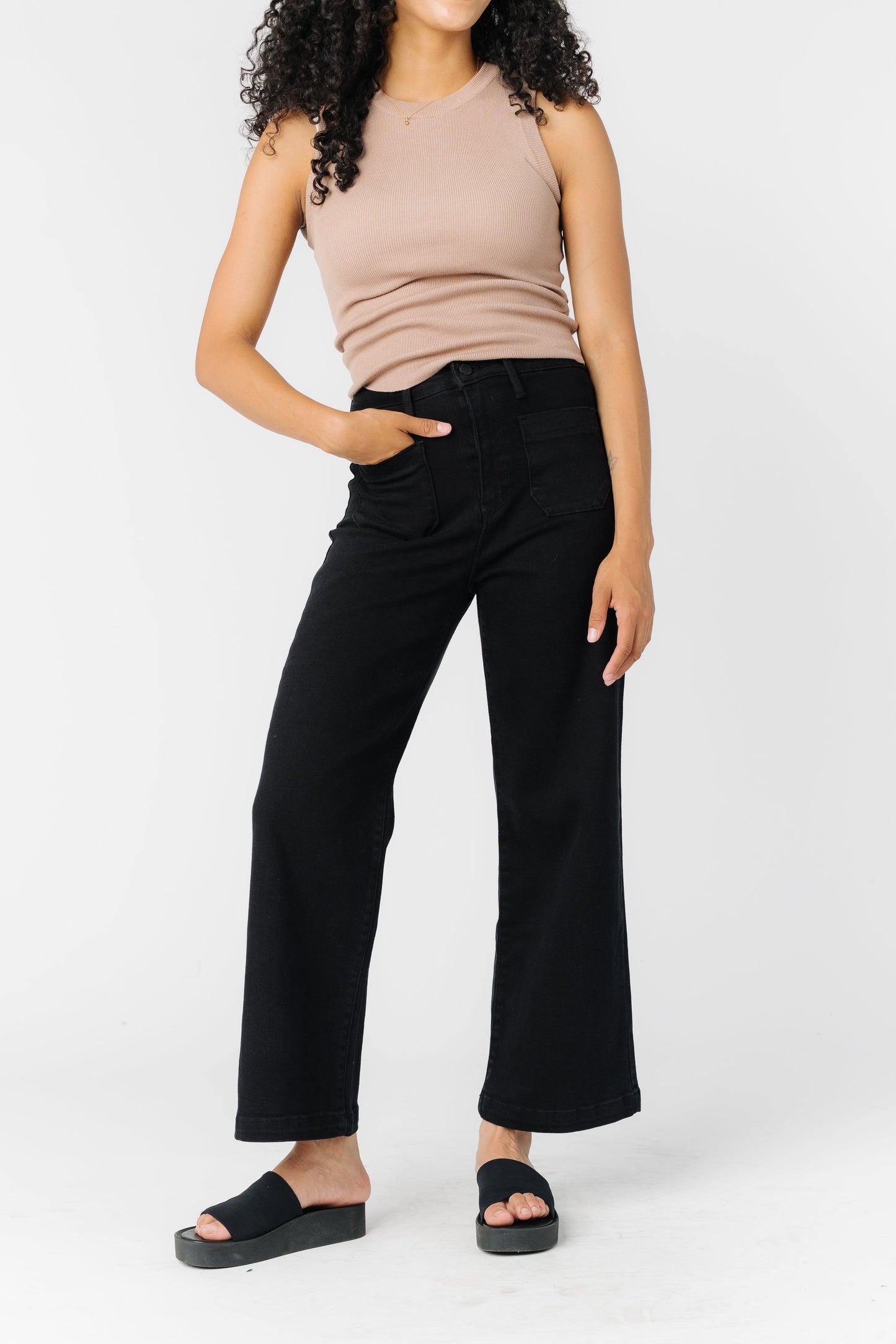 Date Time Pocket Wide Leg Denim - Black WOMEN'S DENIM Just Panmaco Inc.