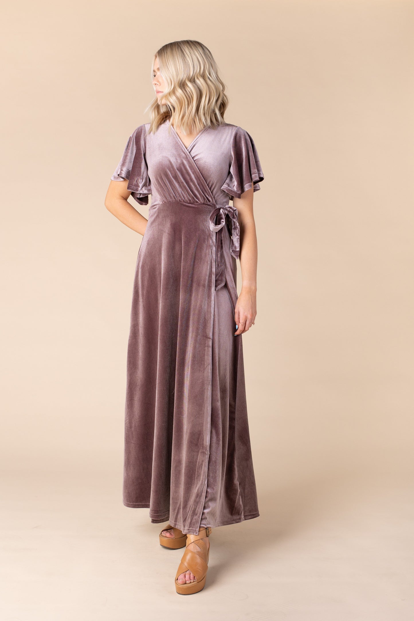 Arbor Velvet Wrap Dress-Deep Rose Bridesmaid Dress brass & roe