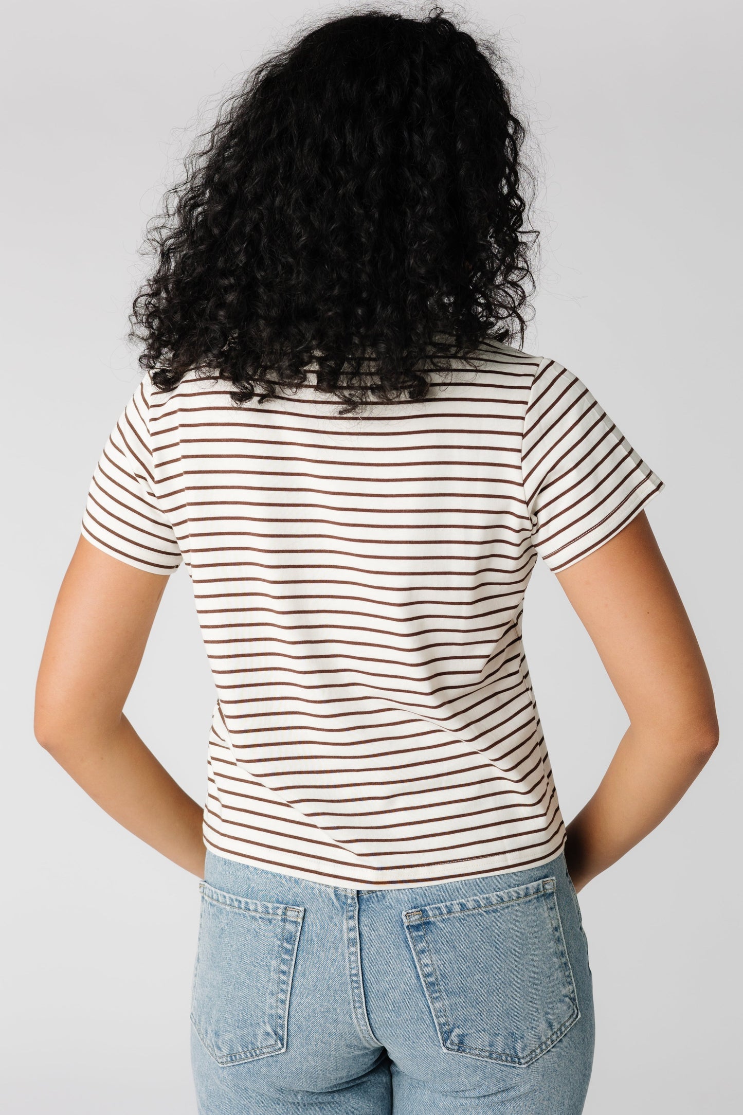 Back view of Brown stripe tee