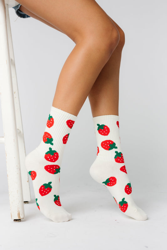 Cove Strawberries Crew Sock WOMEN'S SOCKS Cove Accessories Red OS