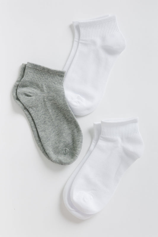 Cove School Days Quarter Socks 3 Pack WOMEN'S SOCKS Cove Accessories White/Grey OS