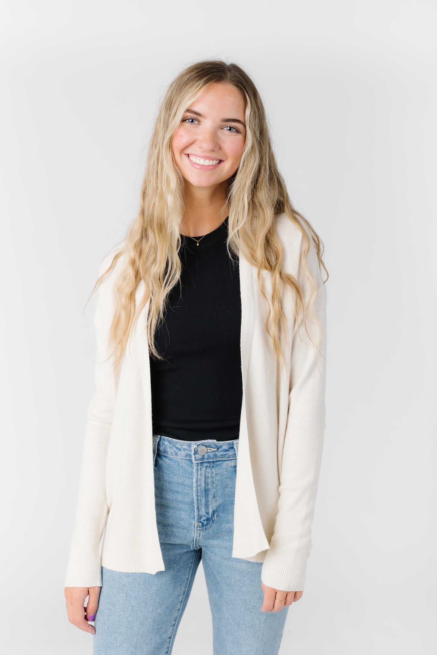 Waffle Sweater Cardigan WOMEN'S CARDIGAN Tea N Rose Oatmeal L