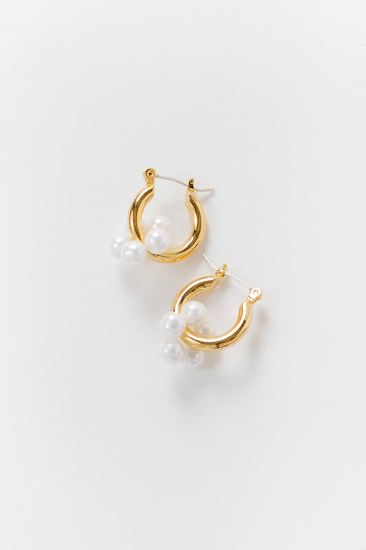 Cove Pearls on Hoop Earring WOMEN'S EARINGS Cove Accessories Gold OS