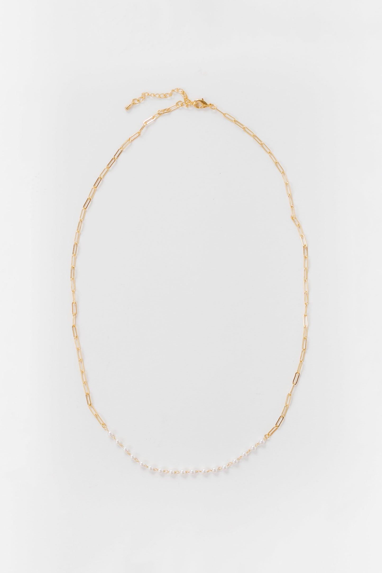 Cove Delicate Pearl Paperclip Necklace WOMEN'S NECKLACE Cove Accessories Gold 16"