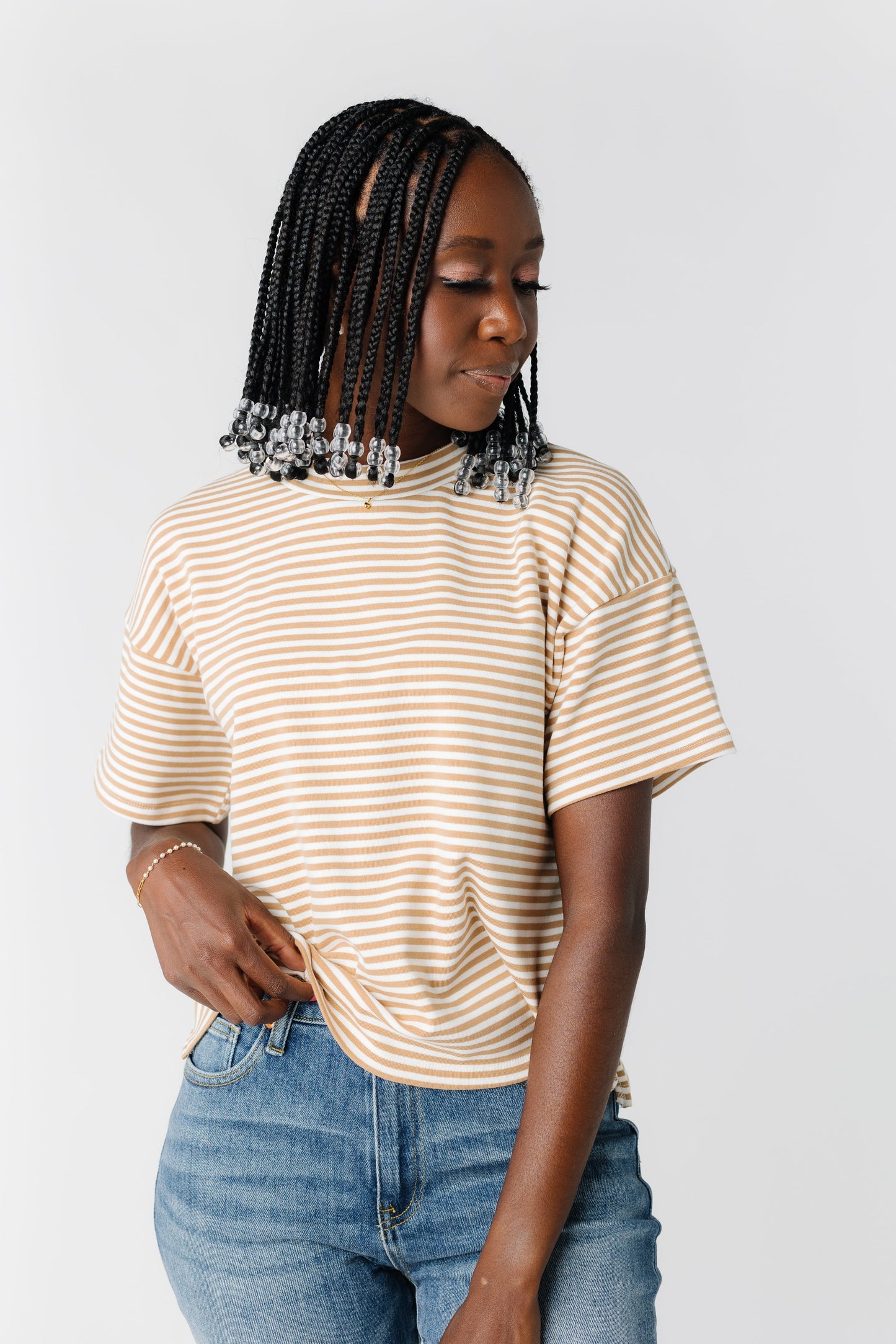 Rolla's Stripe Boxy Tee WOMEN'S T-SHIRT Things Between Ivory/Apricot L