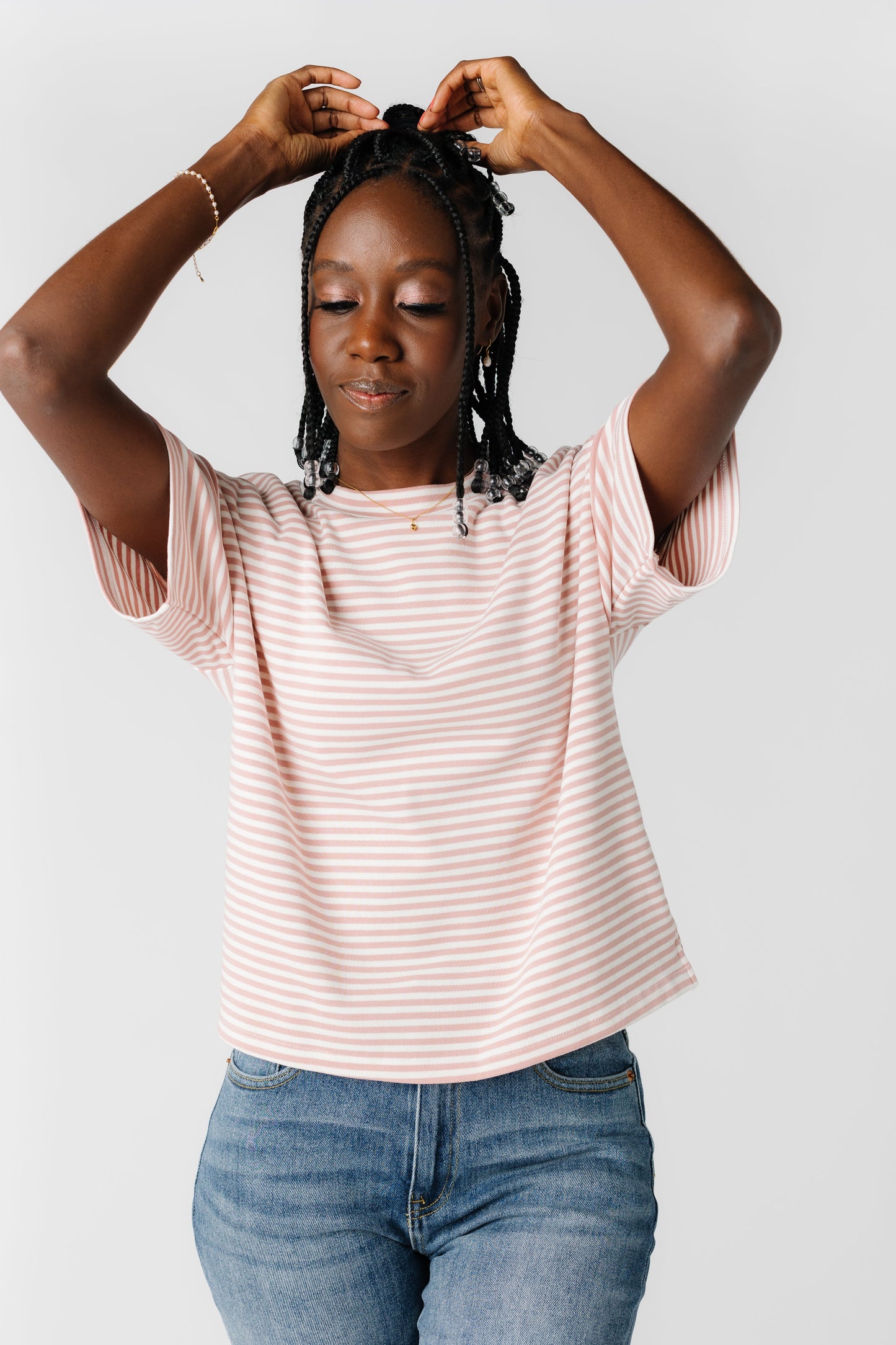 Rolla's Stripe Boxy Tee WOMEN'S T-SHIRT Things Between Ivory/Pink L