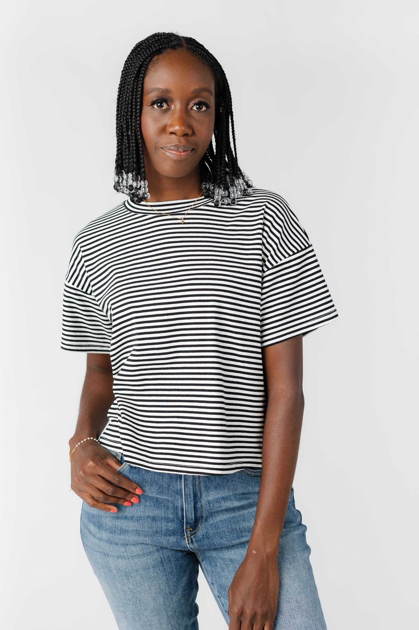 Rolla's Stripe Boxy Tee - Ivory/Black WOMEN'S T-SHIRT Things Between Ivory/Black L 