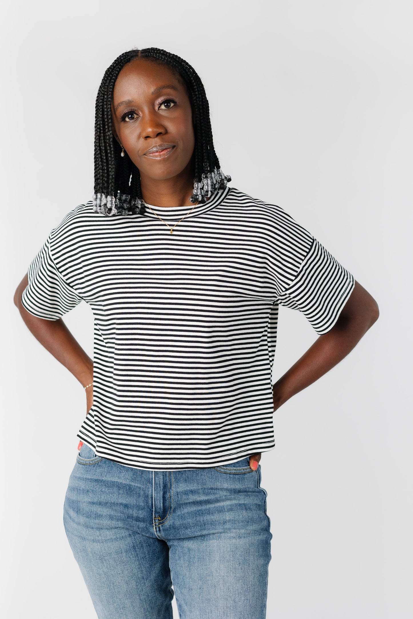 Rolla's Stripe Boxy Tee - Ivory/Black WOMEN'S T-SHIRT Things Between 