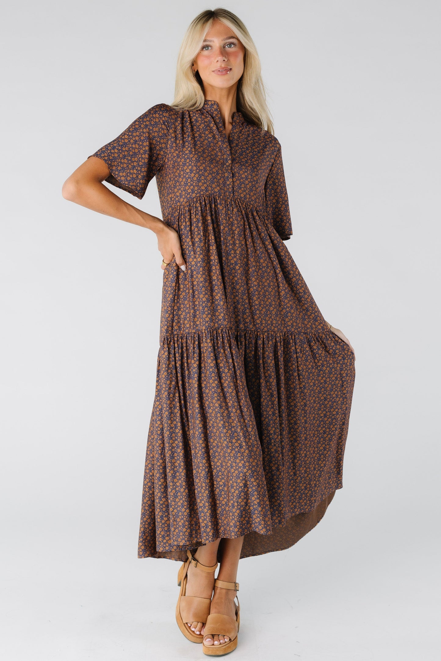 Brass & Roe Pondering Dress for women and teens in navy print