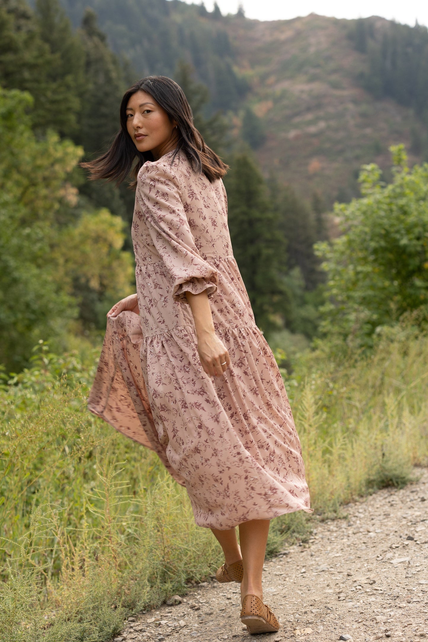 Brass & Roe Roxi Dress for women and teens in mauve floral print