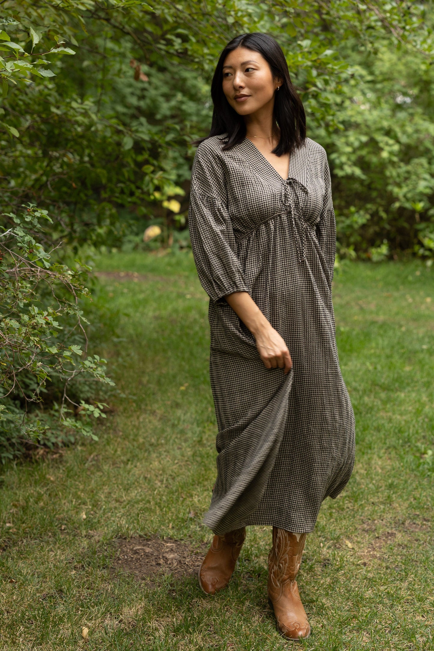 Brass & Roe Gauze Tie Front Dress - Gingham WOMEN'S DRESS brass & roe