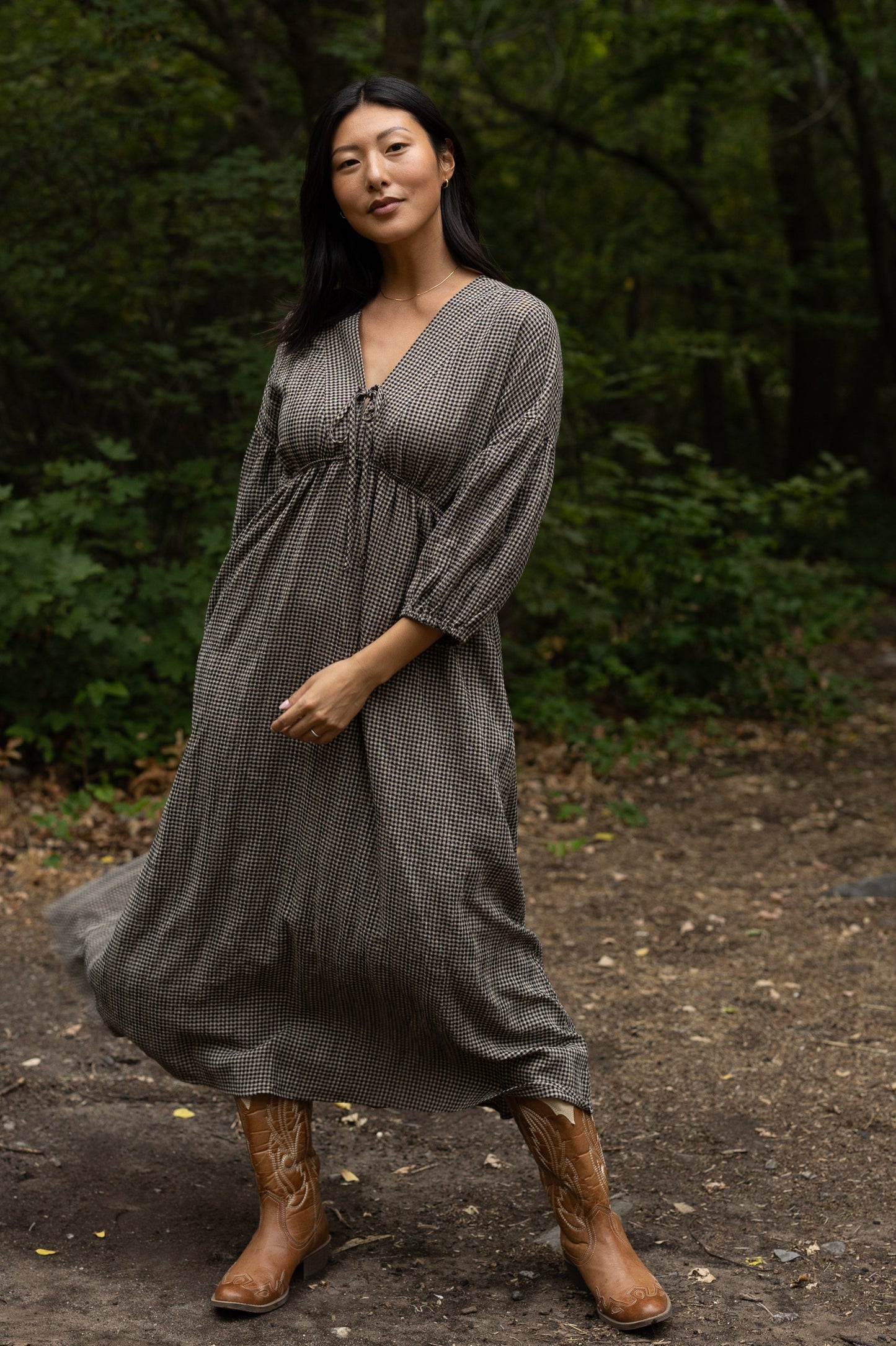 Brass & Roe Gauze Tie Front Dress - Gingham WOMEN'S DRESS brass & roe