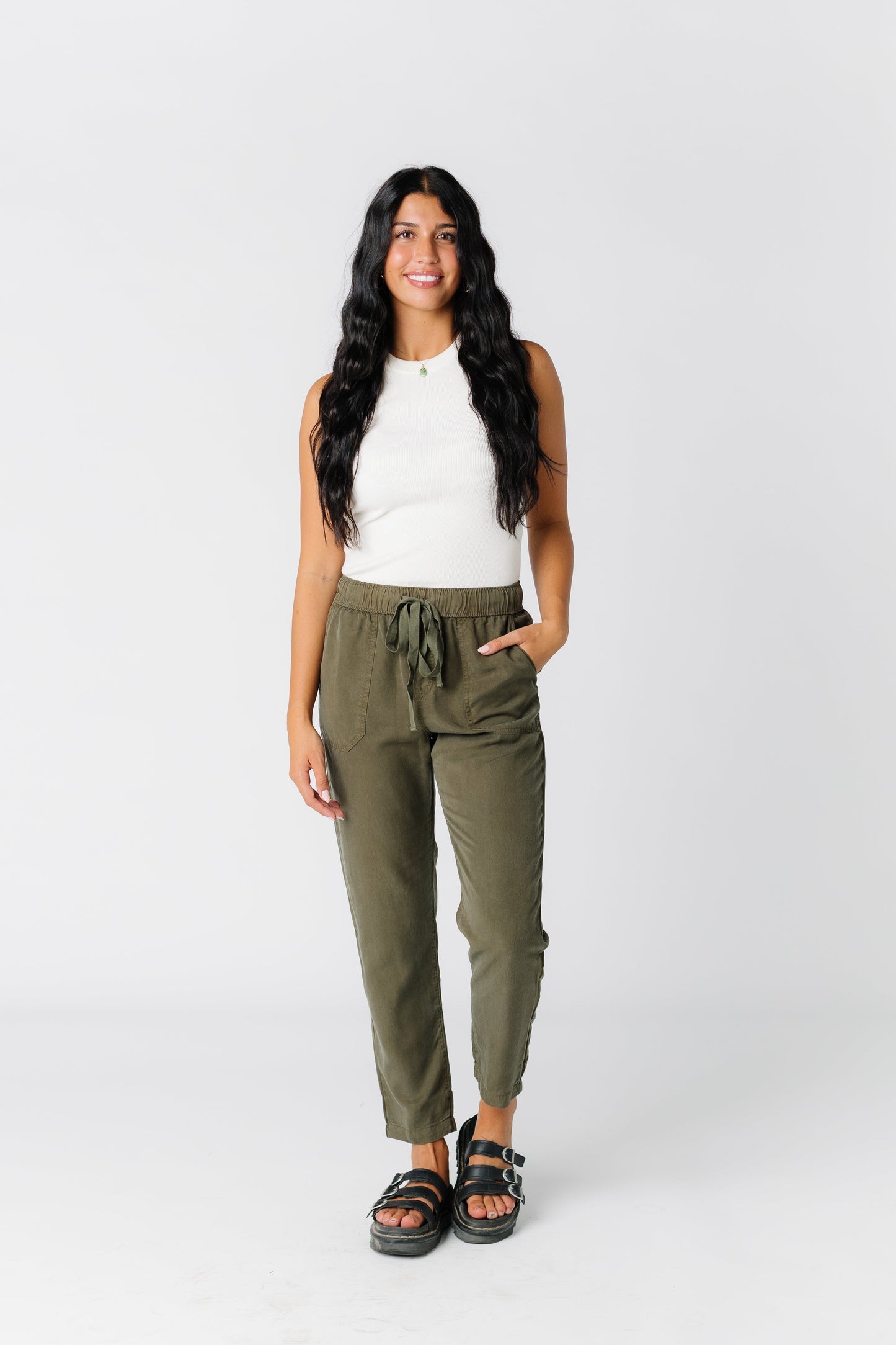 Traveling Drawstring Pocket Pants WOMEN'S PANTS Be Cool Dk Olive L