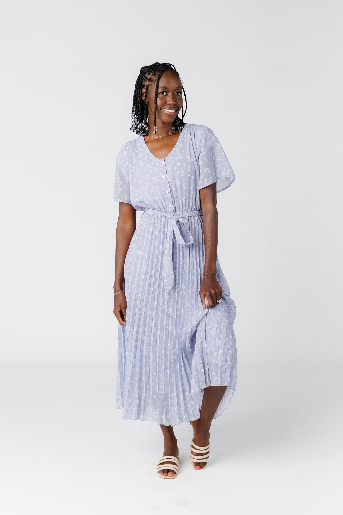 V-Neck Floral Dress WOMEN'S DRESS Polagram Blue L