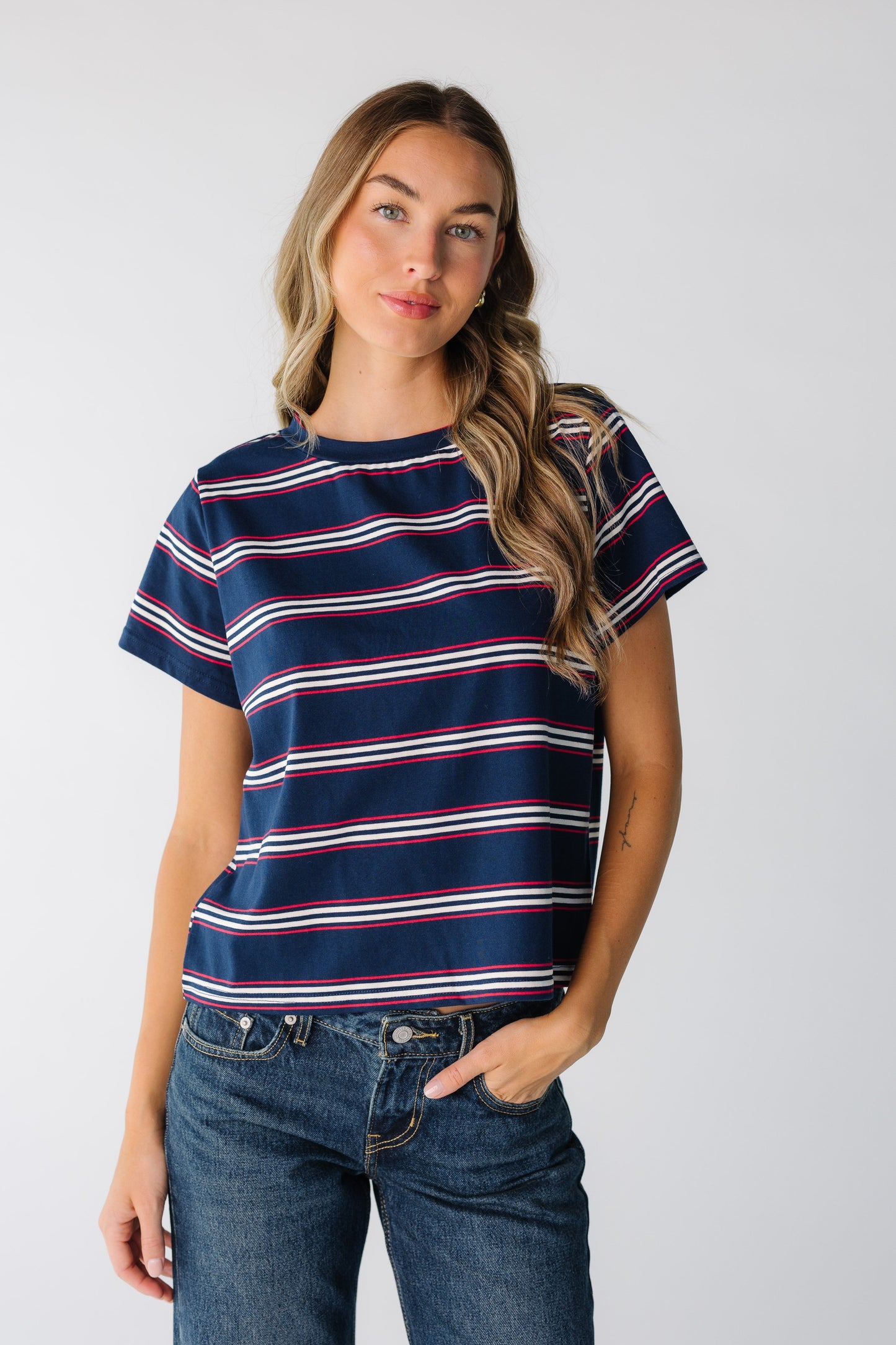 Brass & Roe New Era Tee WOMEN'S T-SHIRT brass & roe Navy Stripe XS