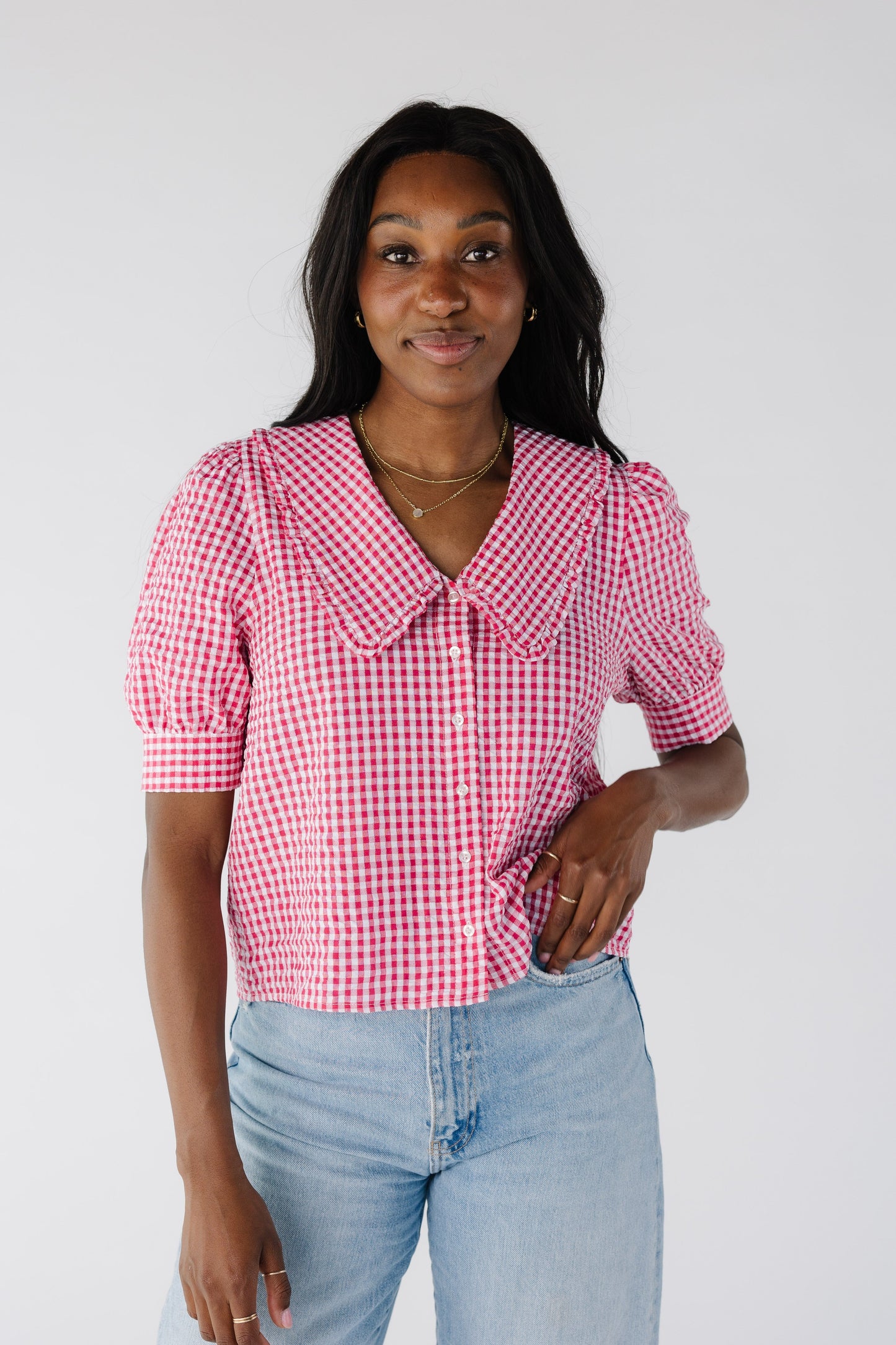 Brass & Roe Gingham Collared Top WOMEN'S TOP brass & roe