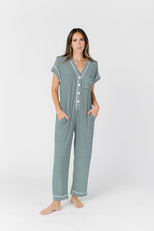 Striped Pajama Onesie WOMEN'S PAJAMAS brass & roe Green Stripe XL 