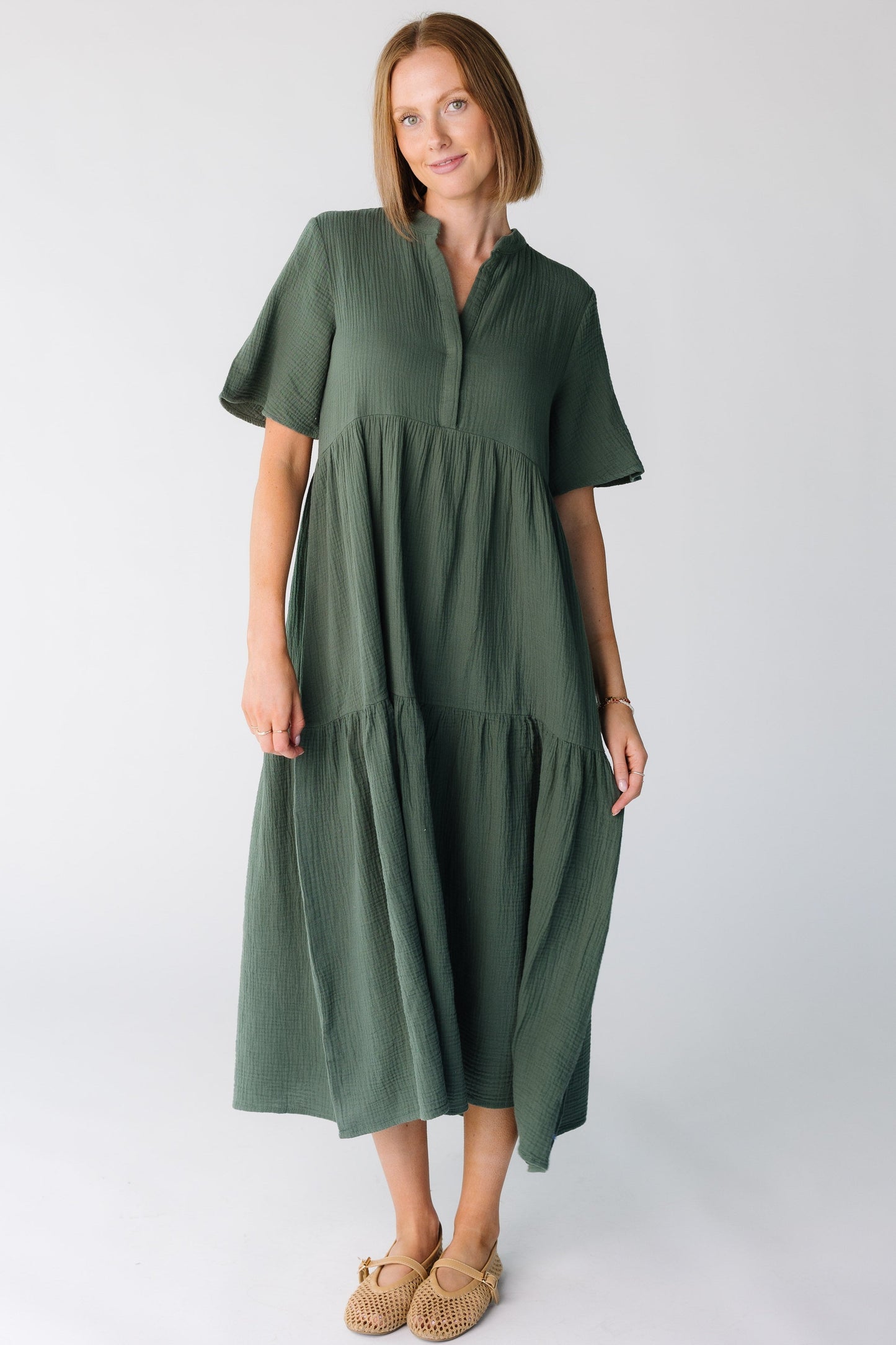 Brass & Roe The Pondering Gauze Dress WOMEN'S DRESS brass & roe Dk Green XS