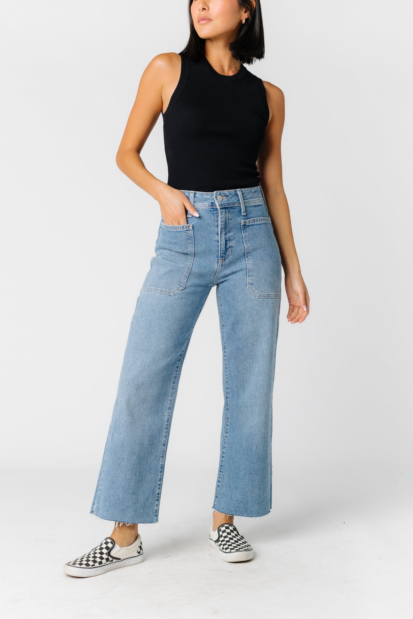 HR Utility Wide Leg Jeans - Medium Denim WOMEN'S JEANS Just Panmaco Inc. Med Denim 24