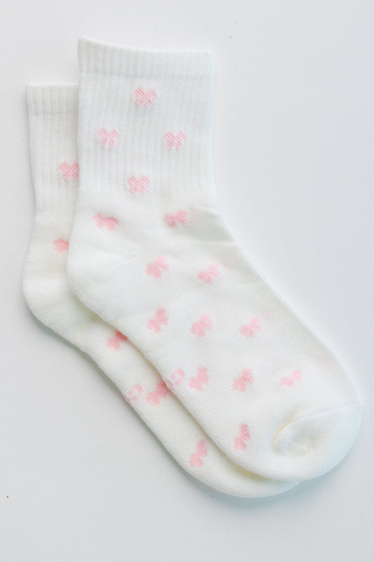 Cove All Over Bow Quarter Socks WOMEN'S SOCKS Cove Accessories Lt Pink OS