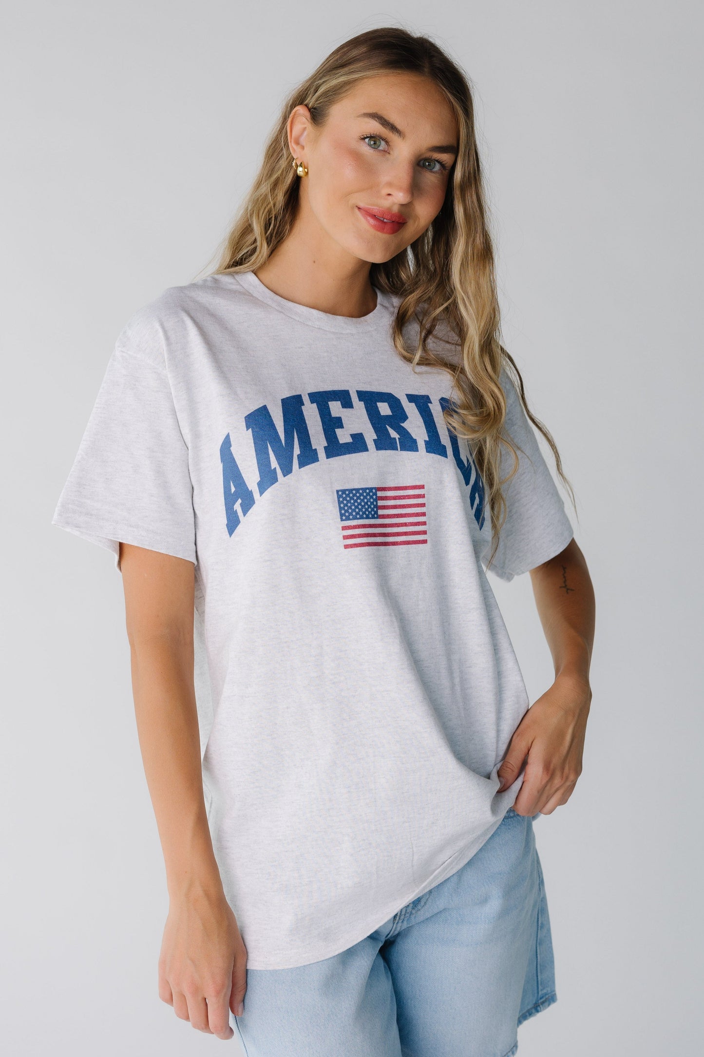 Light ash grey tee with America front graphic
