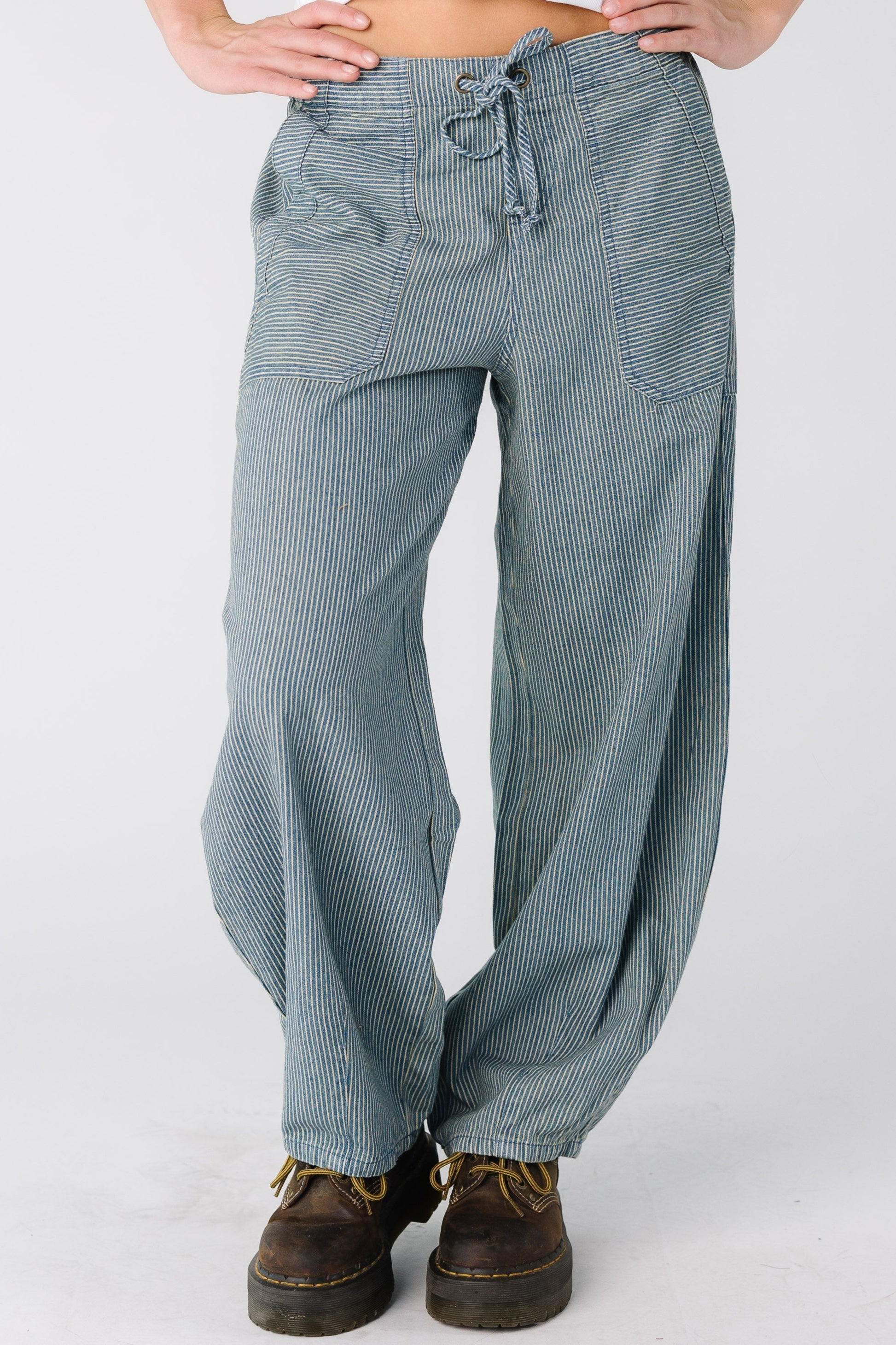 Atlantis Stripe Denim Parachute Pants for women and teens in denim stripe