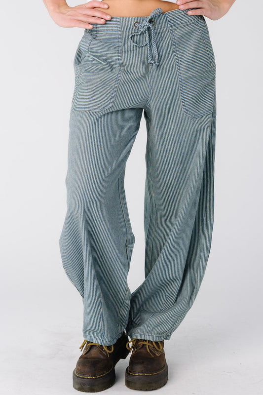 Atlantis Stripe Denim Parachute Pants for women and teens in denim stripe