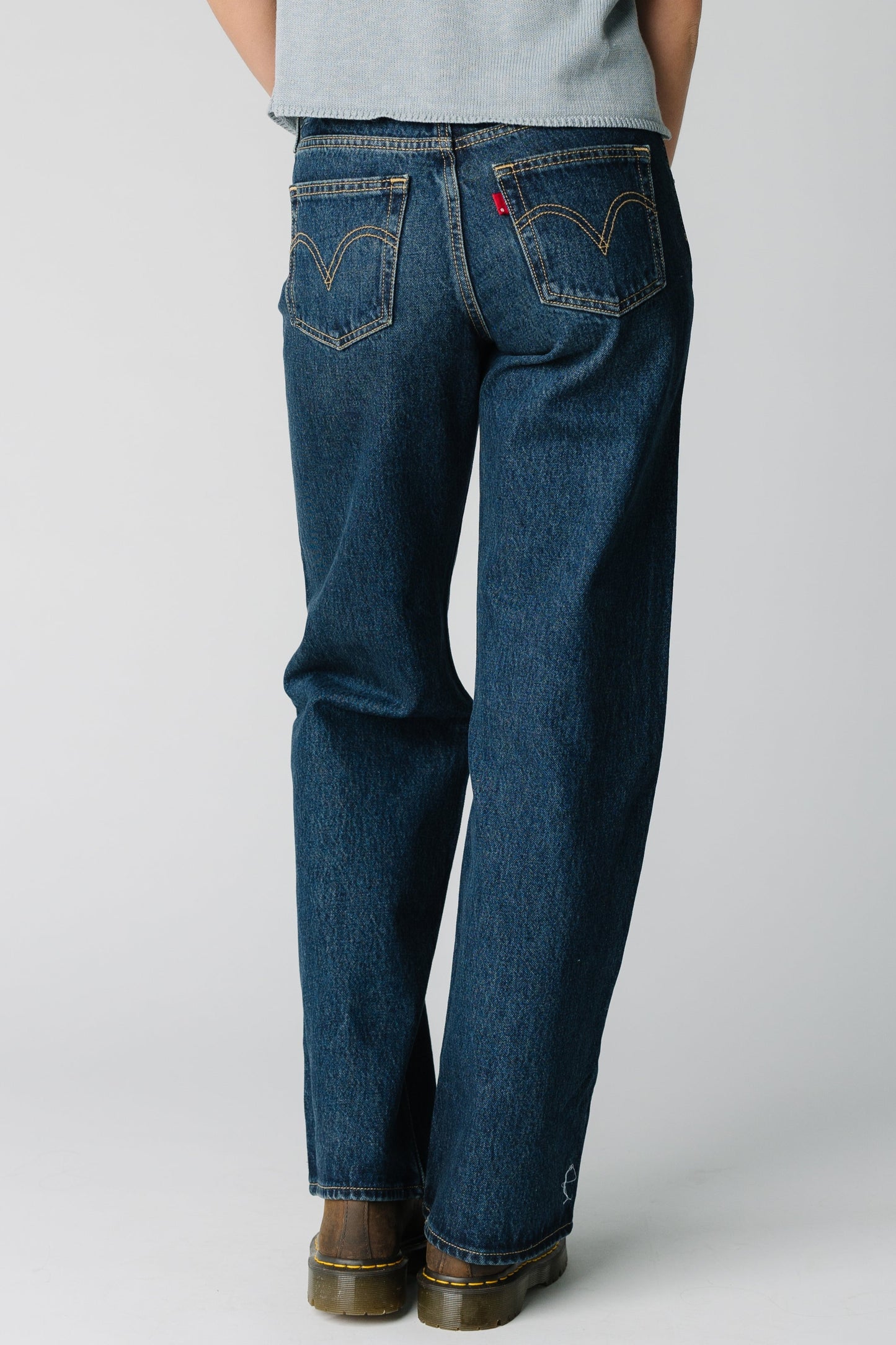 Back view of dark denim jeans A5566