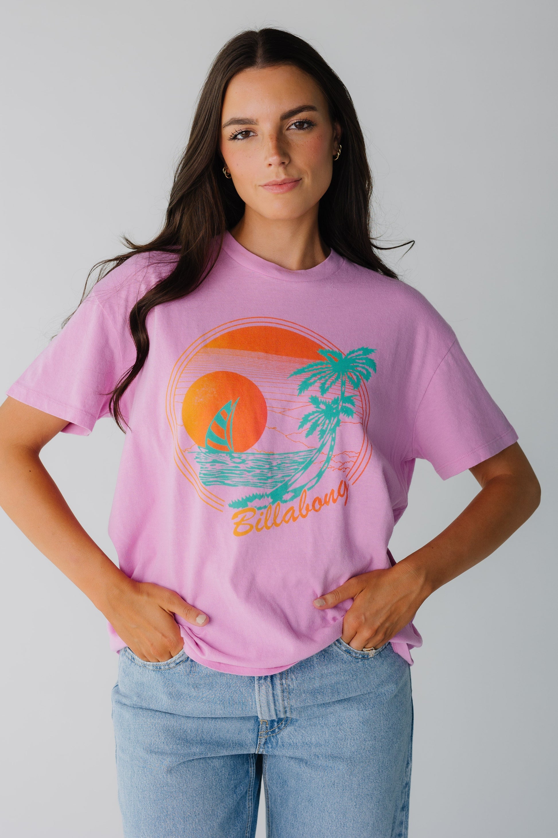 Modest women's pink  graphic tee by Billabong with short sleeves