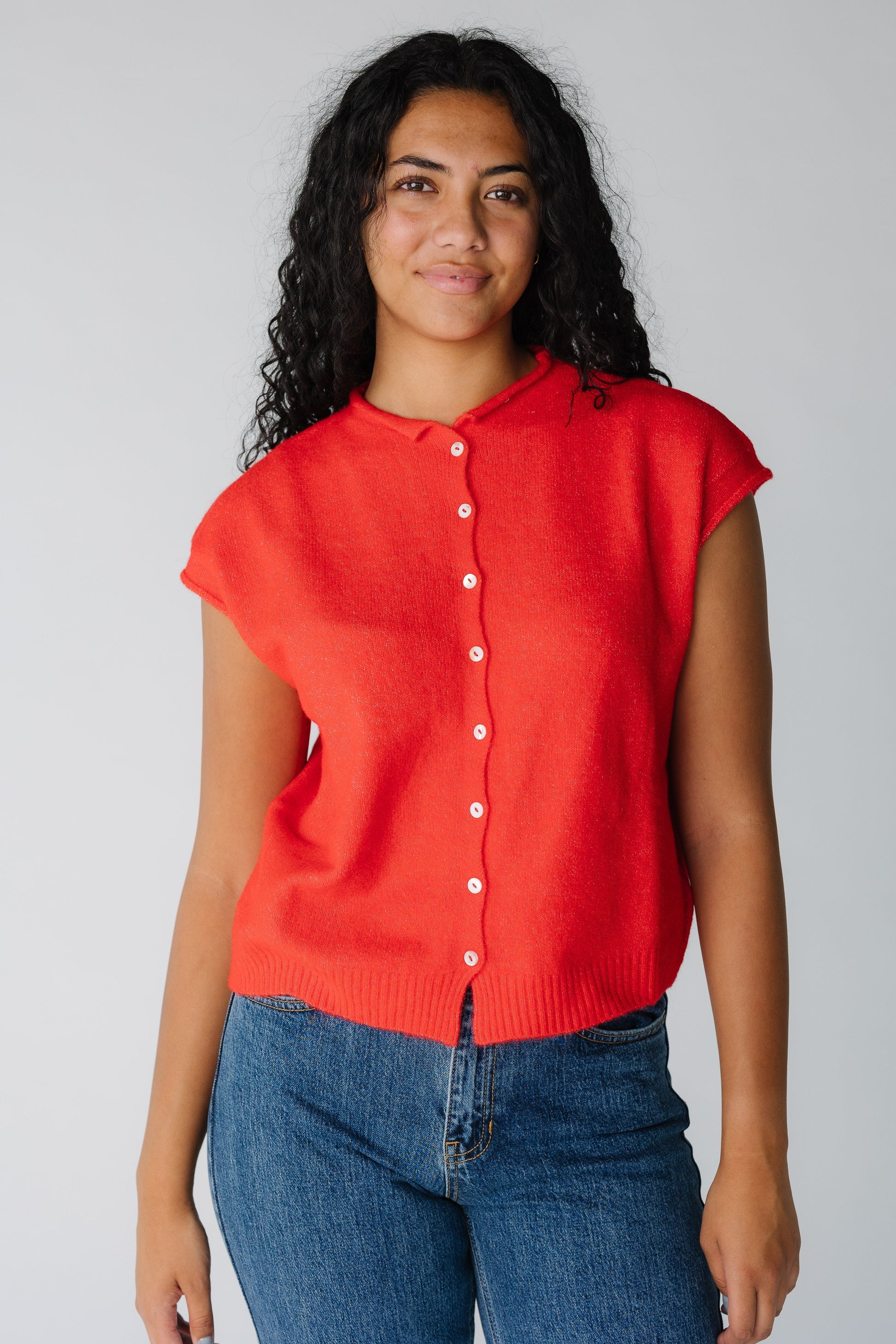 Red button down sweater vest