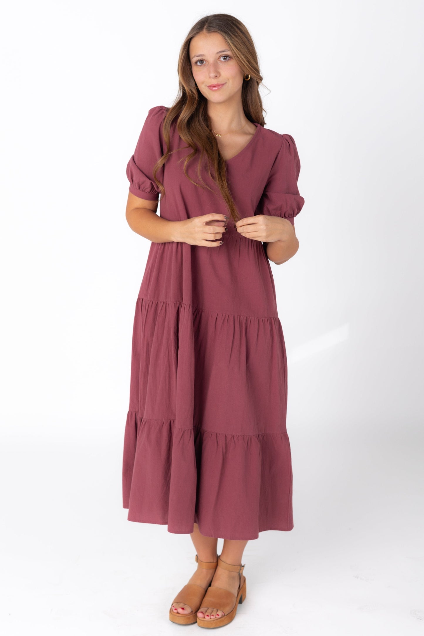 Brass & Roe Jayden V-Neck Dress WOMEN'S DRESS brass & roe Bordeaux XS