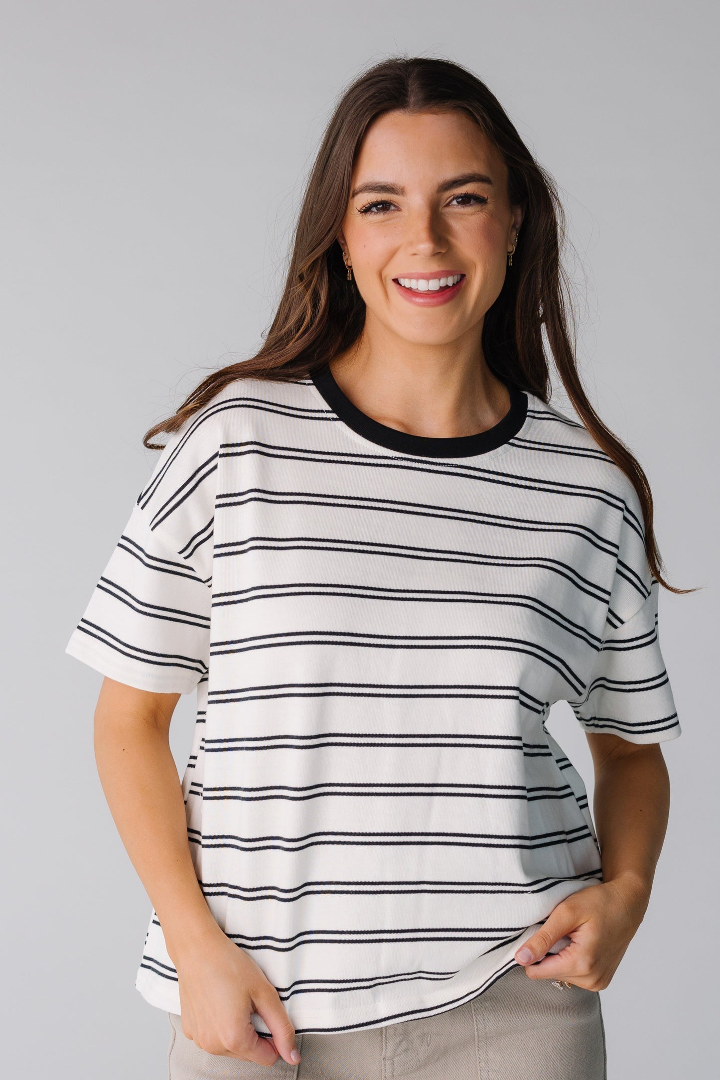 White and black stripe boxy tee