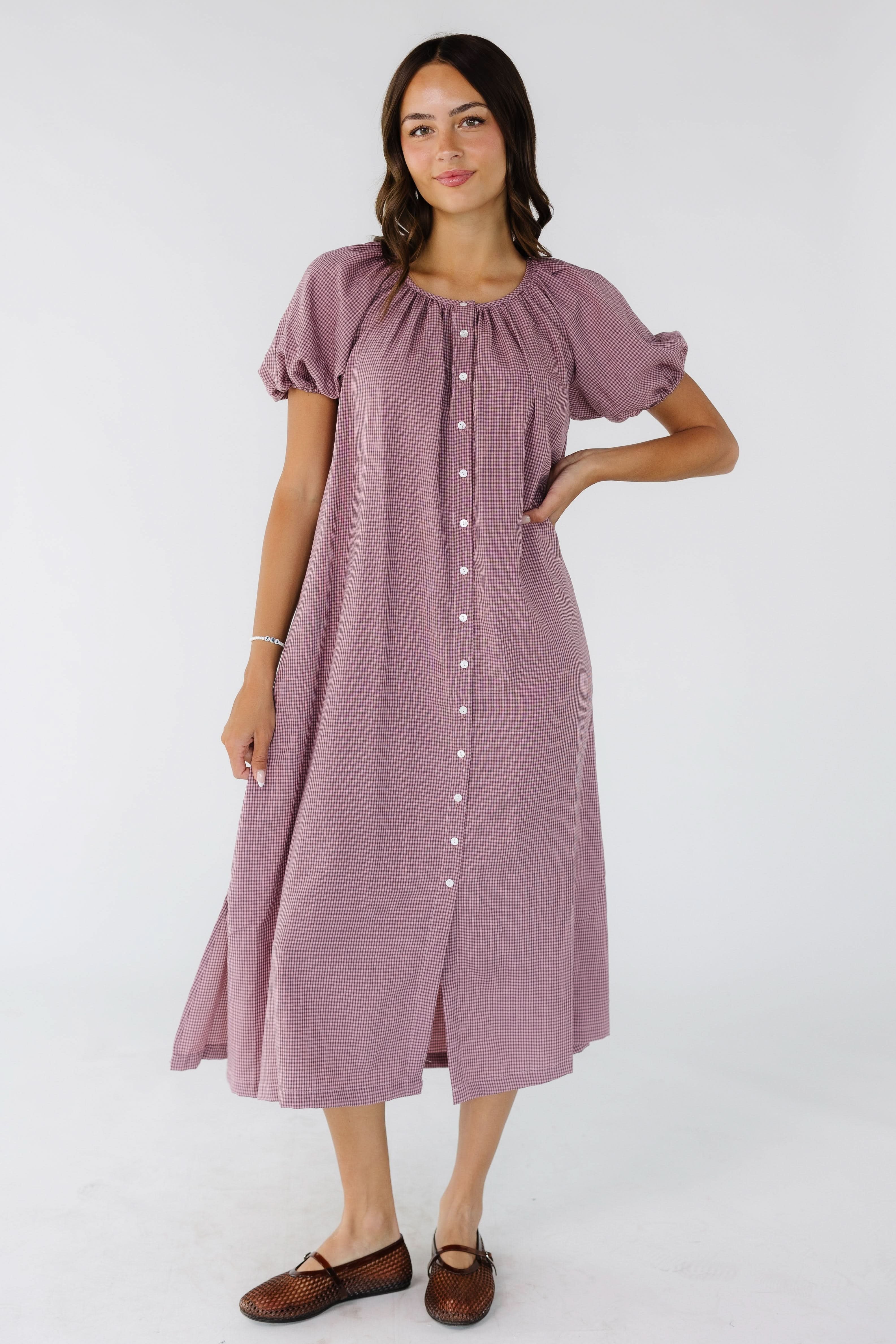 women's pink gingham dress Brass & Roe Daybreak Modest Button Down while the full Style and Size:G-Handle 5