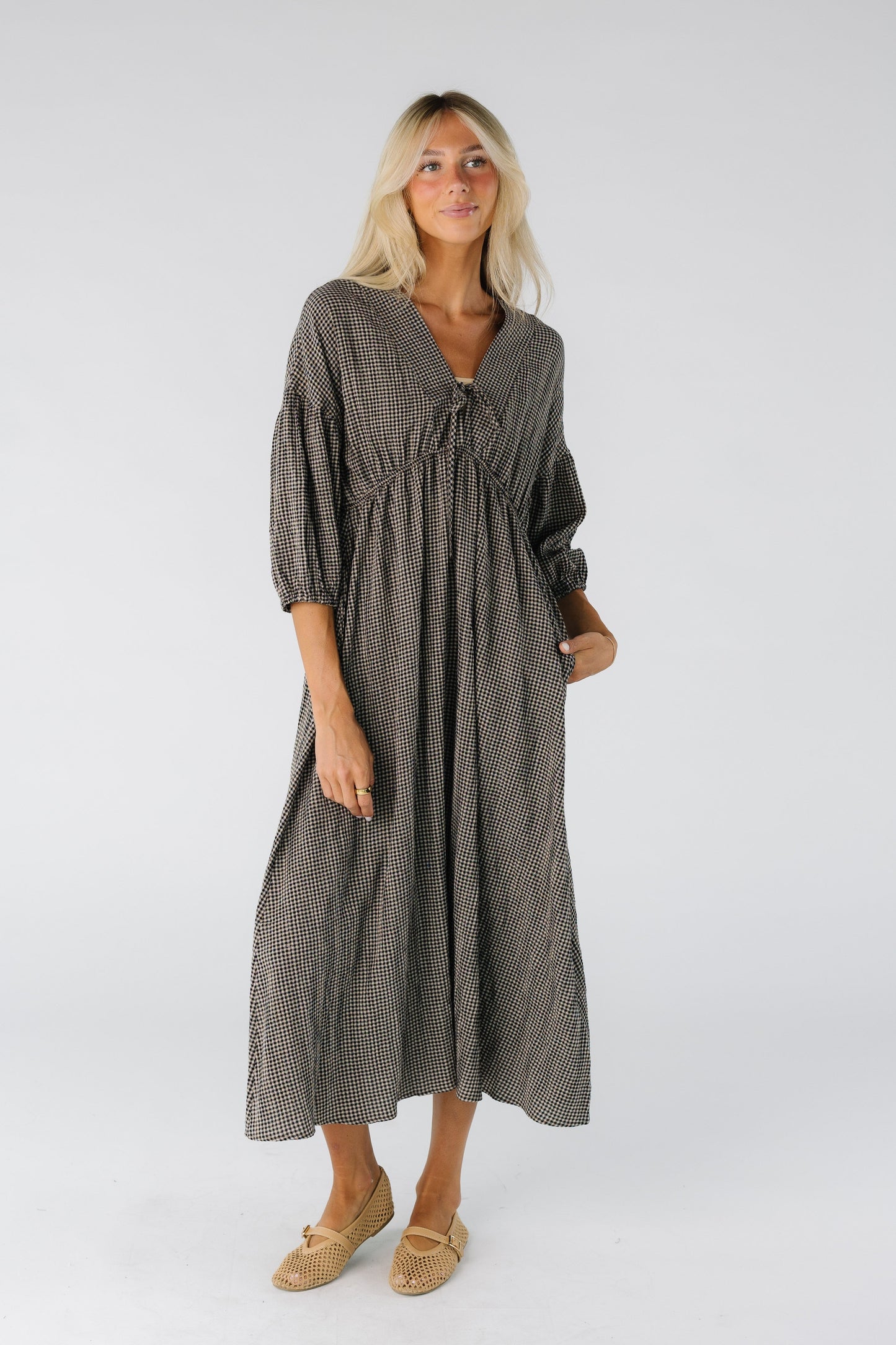Brass & Roe Gauze Tie Front Dress - Gingham WOMEN'S DRESS brass & roe