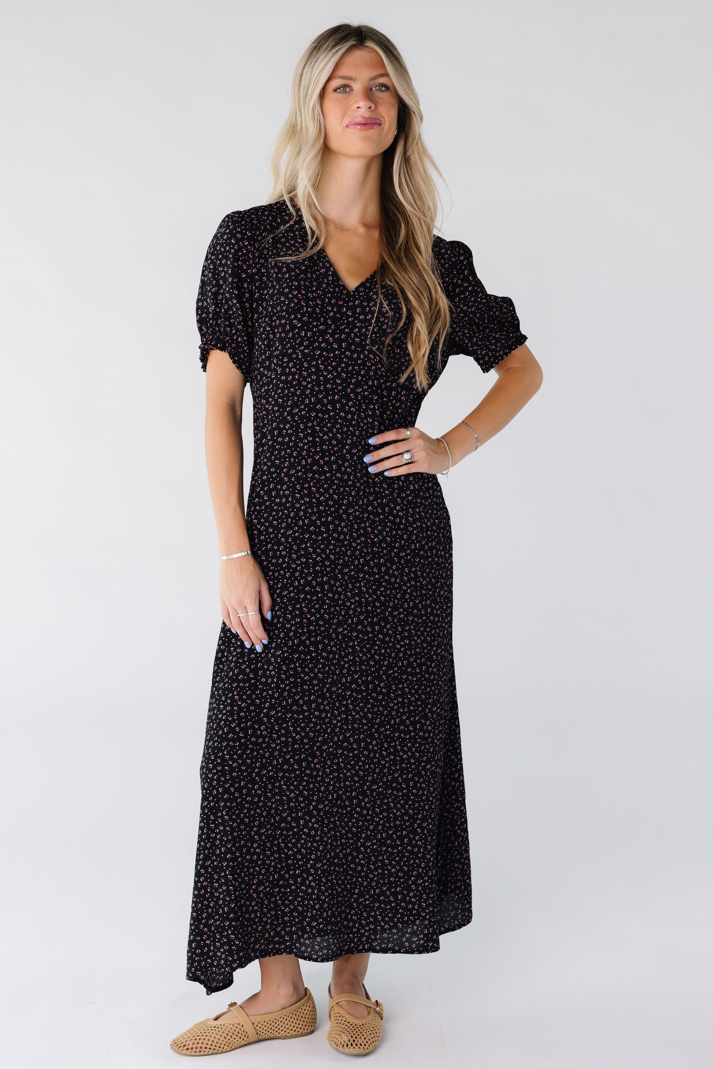 Brass & Roe Kelly Midi Dress for women in black print