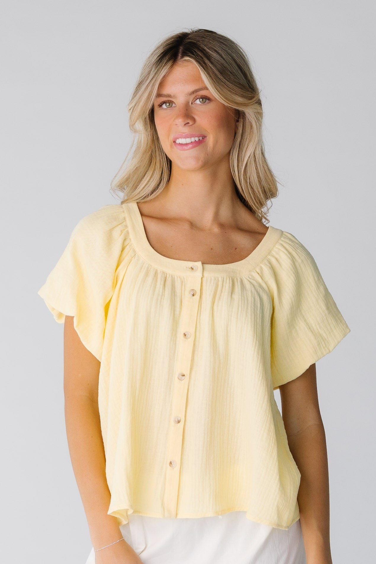 Brass & Roe Gauze Button-Down Top - Summer WOMEN'S TOP brass & roe Lt Yellow XS