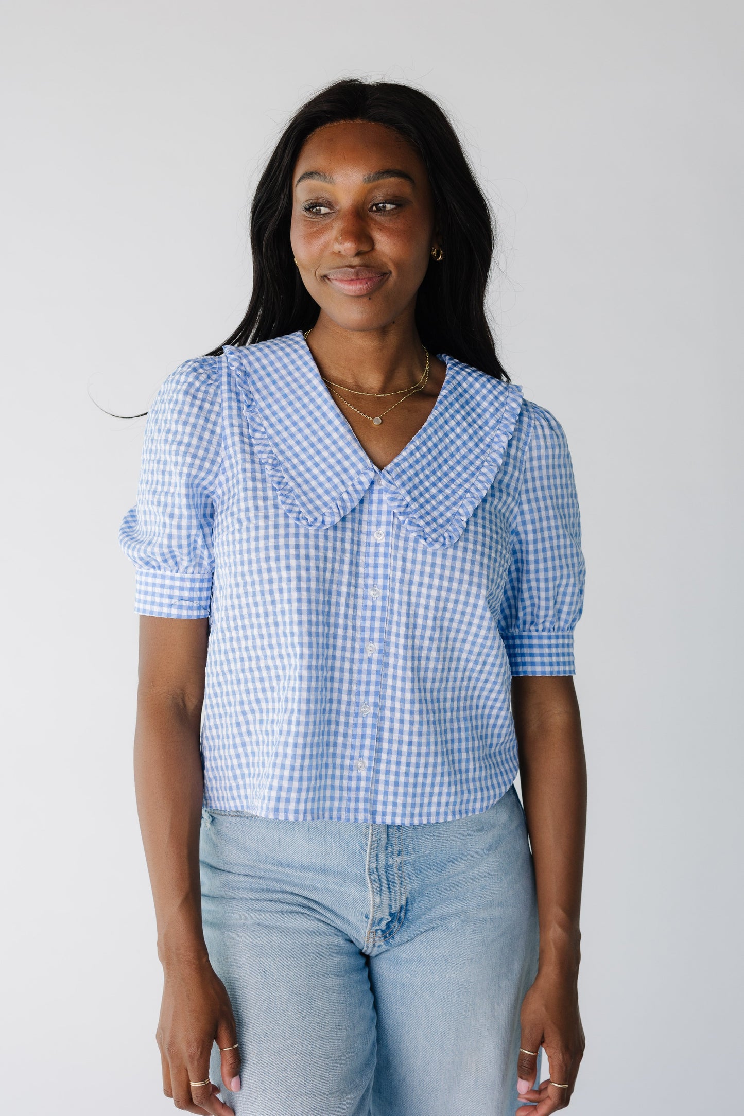 Brass & Roe Gingham Collared Top WOMEN'S TOP brass & roe