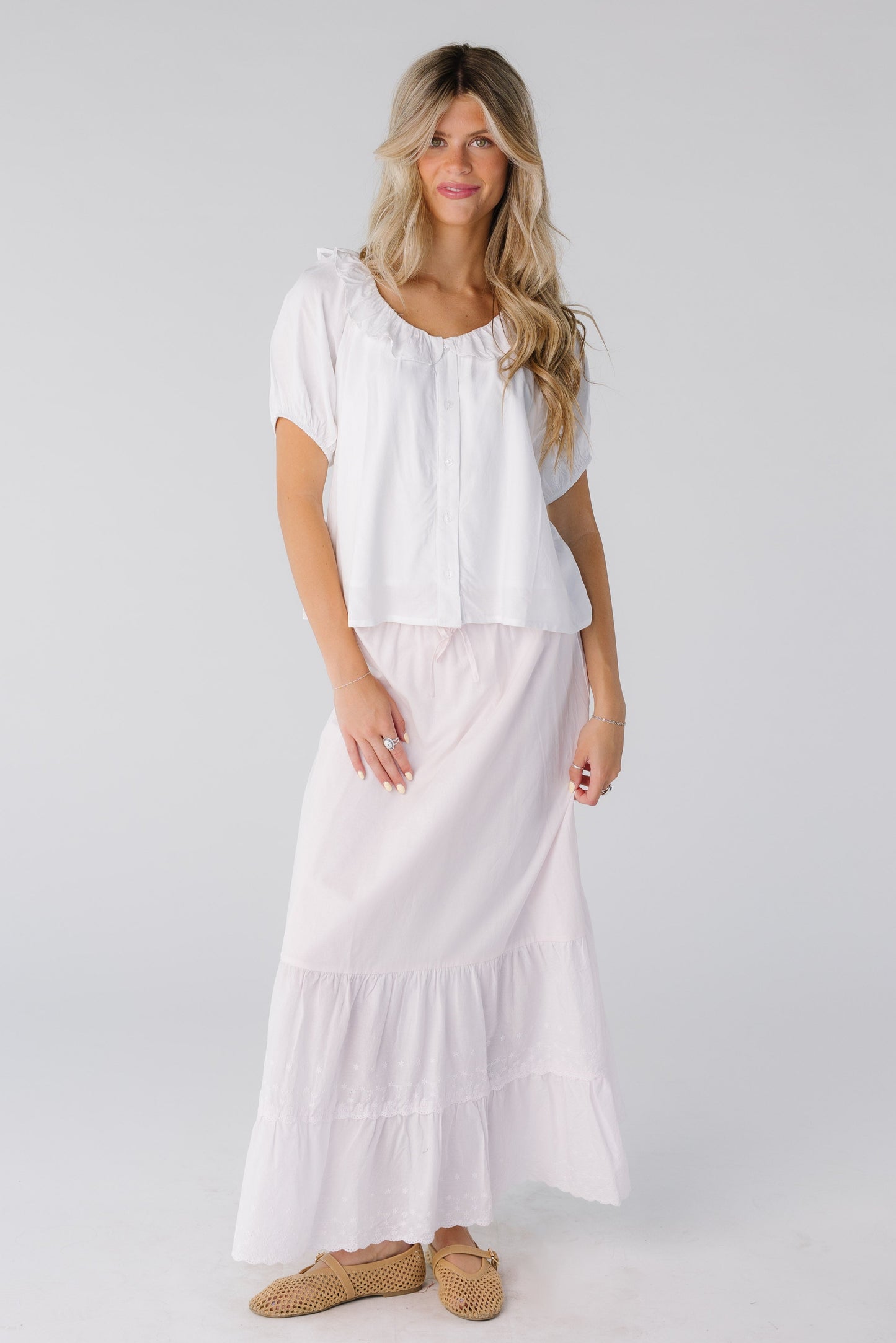 Modest light pink midi maxi skirt