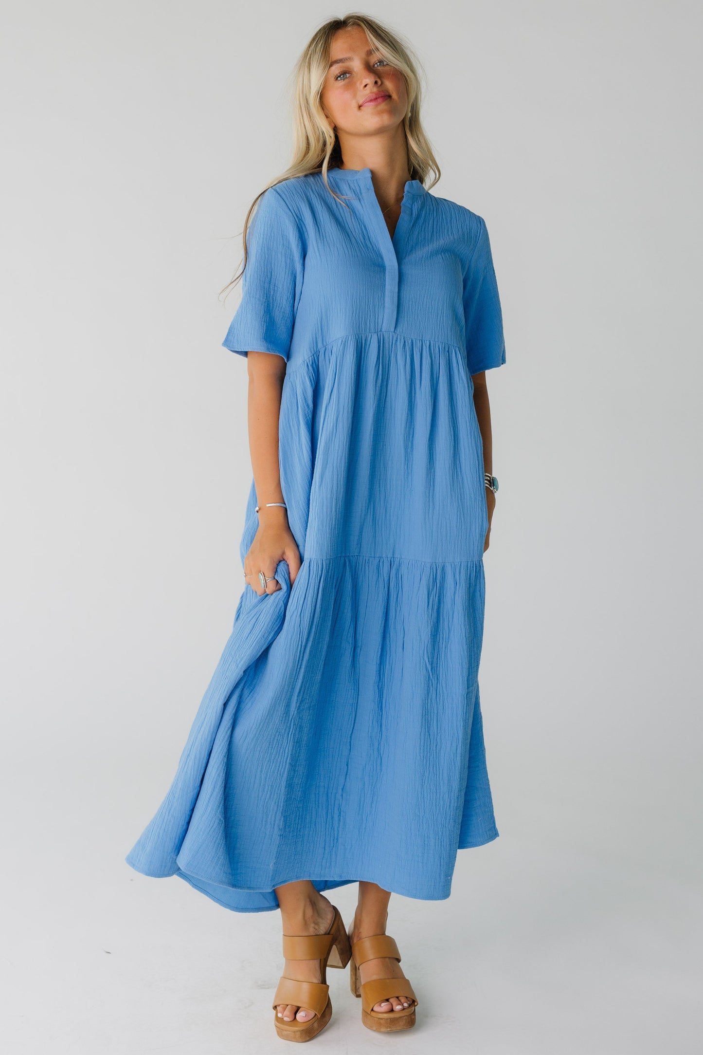 Brass & Roe Pondering Gauze Straight Sleeve-Petite for women in blue