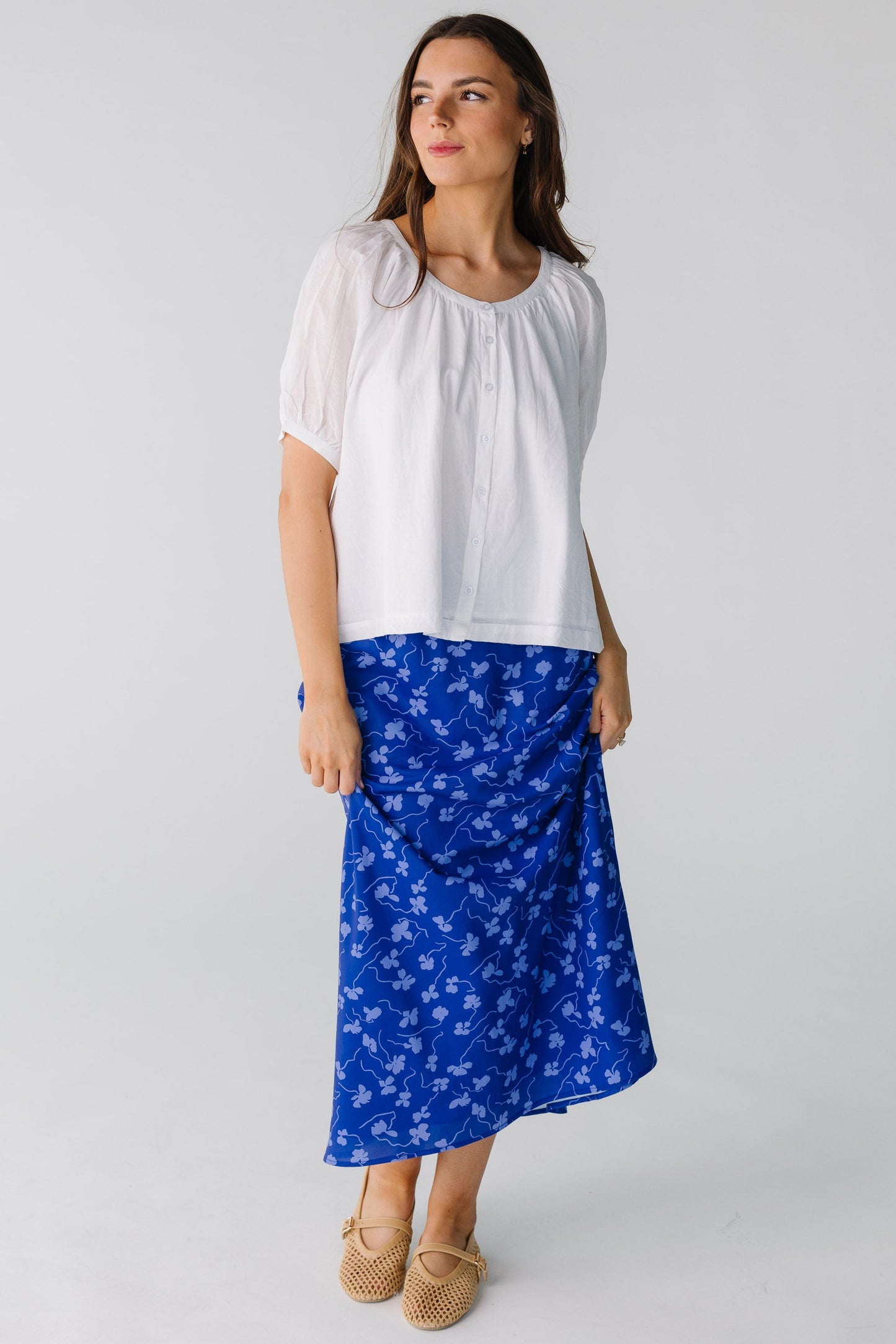 Modest blue A-line midi